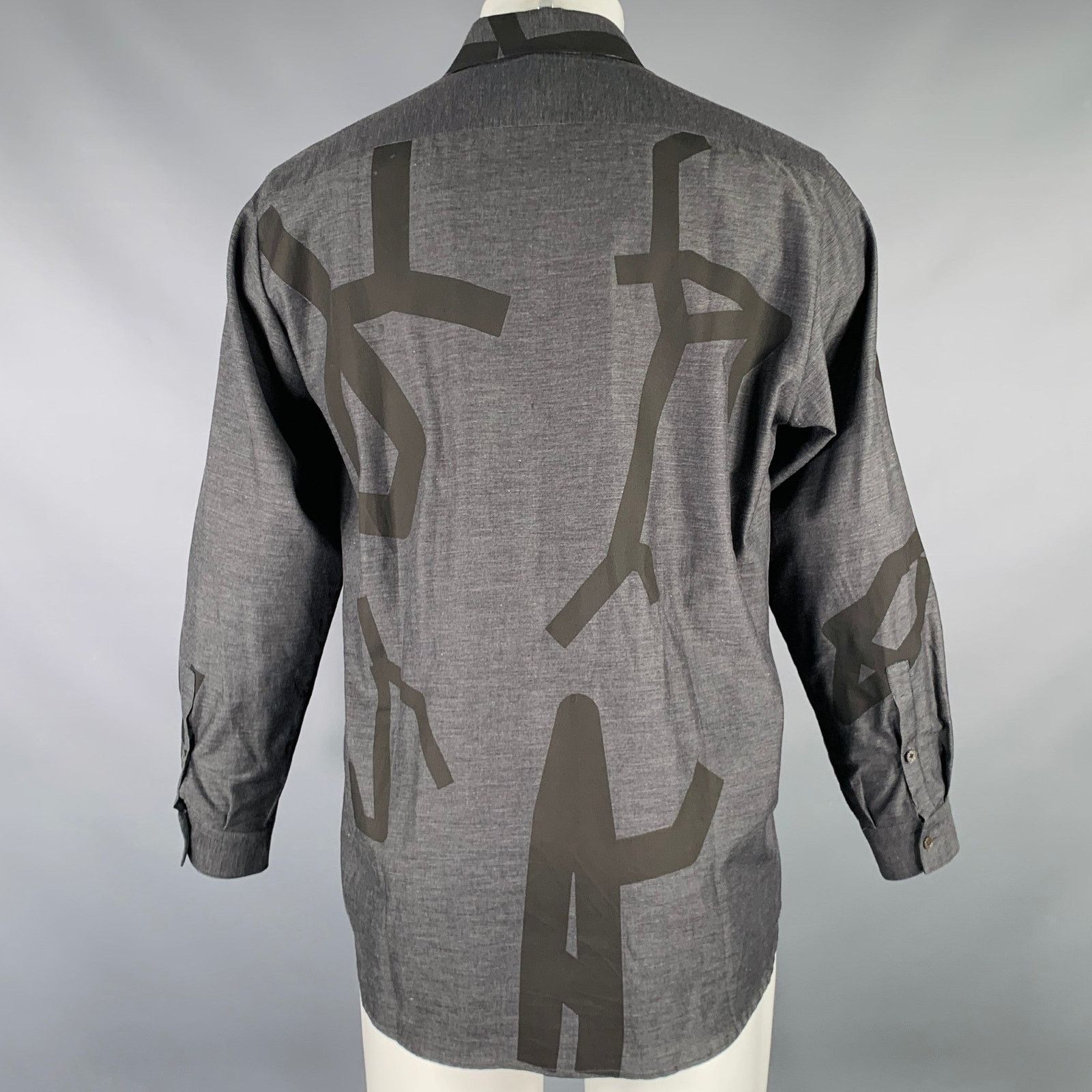 Wooyoungmi Grey Black Graphic Cotton Button Up Long Sleeve Shirt Size US M / EU 48-50 / 2 - 3 Thumbnail