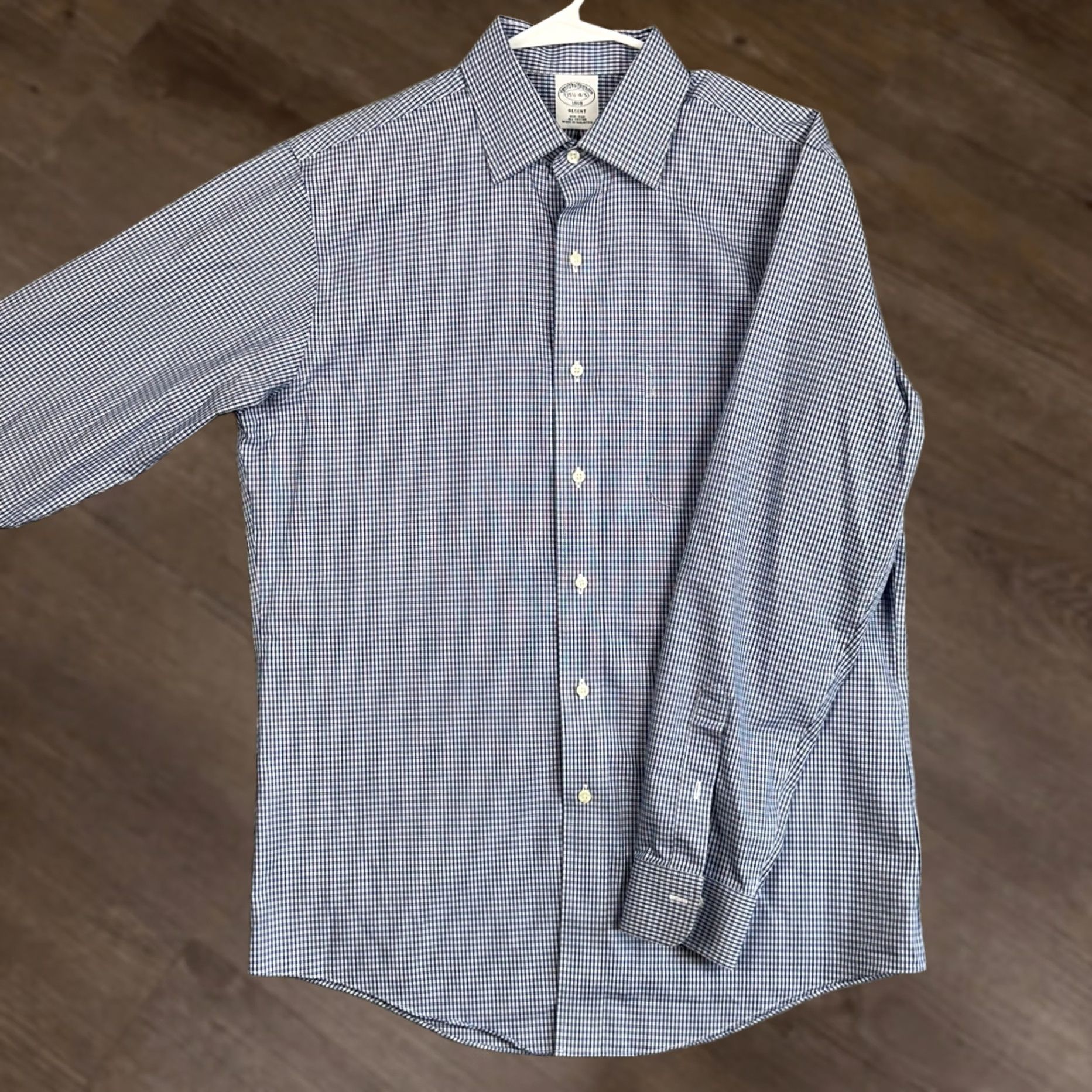 Brooks Brothers Brooks Brothers Regent Dress Shirt Mens 15.5 4-5 Navy Blue Plaid Button Up EUC Size 42R - 1 Thumbnail