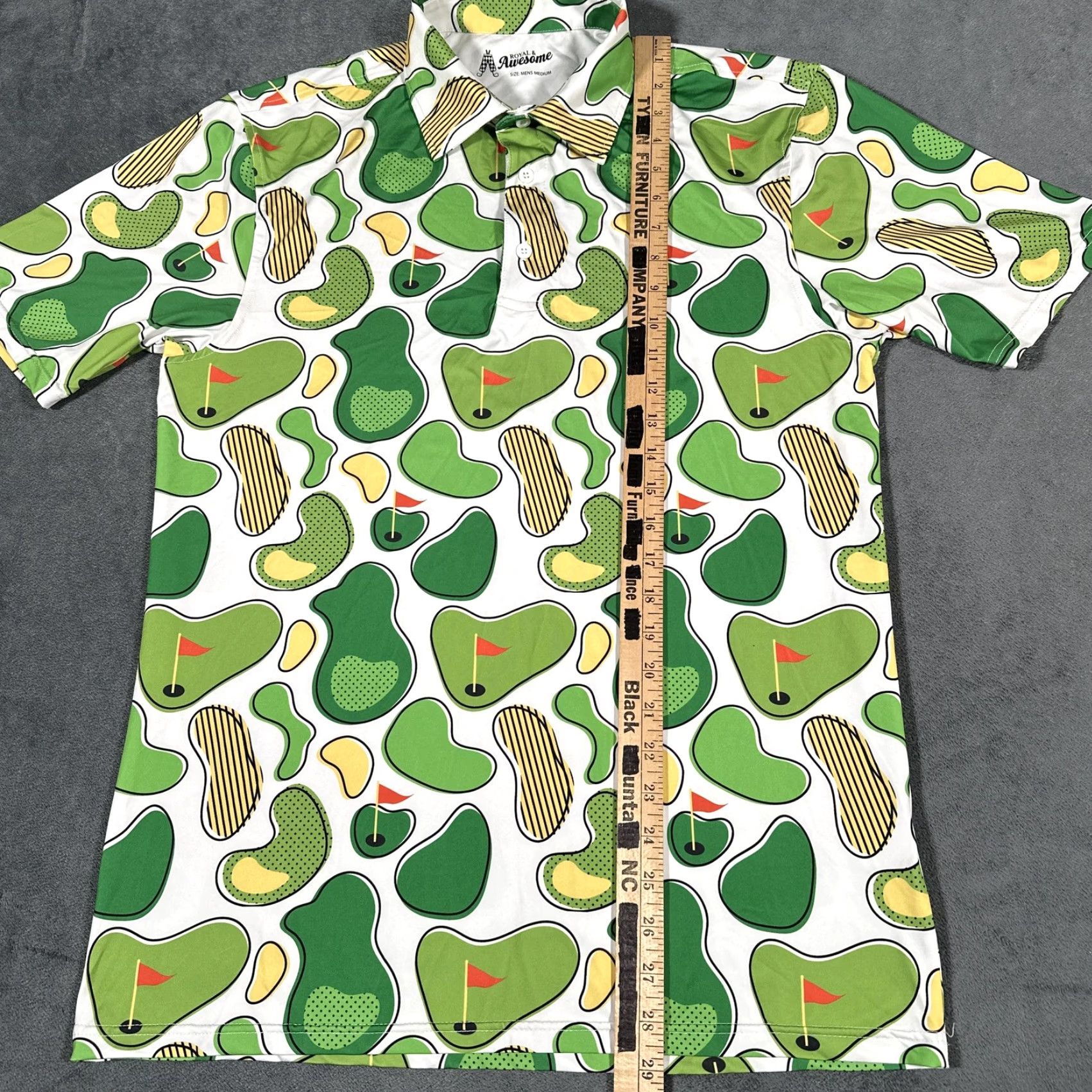 Vintage Royal & Awesome Polo Shirt Mens Medium Green White Golf Course Print Stretch Size US M / EU 48-50 / 2 - 5 Thumbnail