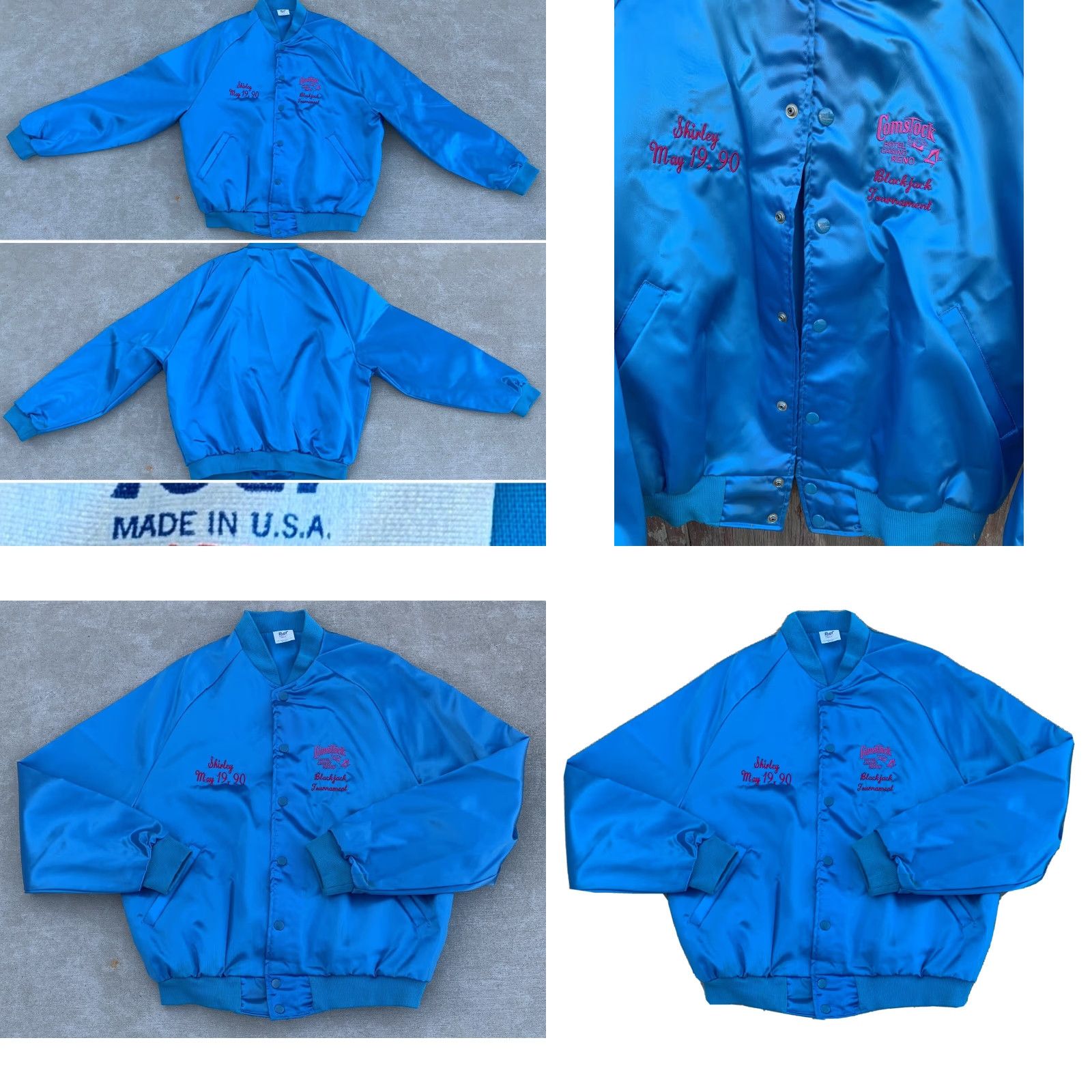 Vintage VINTAGE Tour Satin Jacket Unisex Adults L Blue Nylon Lining Embroidered 1990s 80s Casual Travel Pockets Snap Closure Size US L / EU 52-54 / 3 - 9 Thumbnail