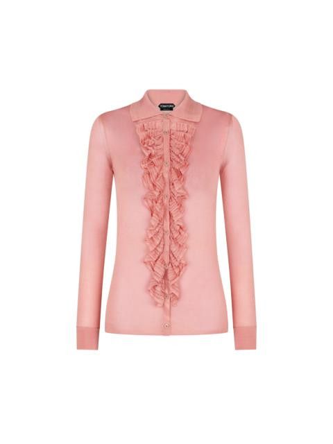 Tom Ford o1w1db10525 CAK354 Ruffle Knit Shirt in Peach Size M / US 6-8 / IT 42-44 - 1 Preview