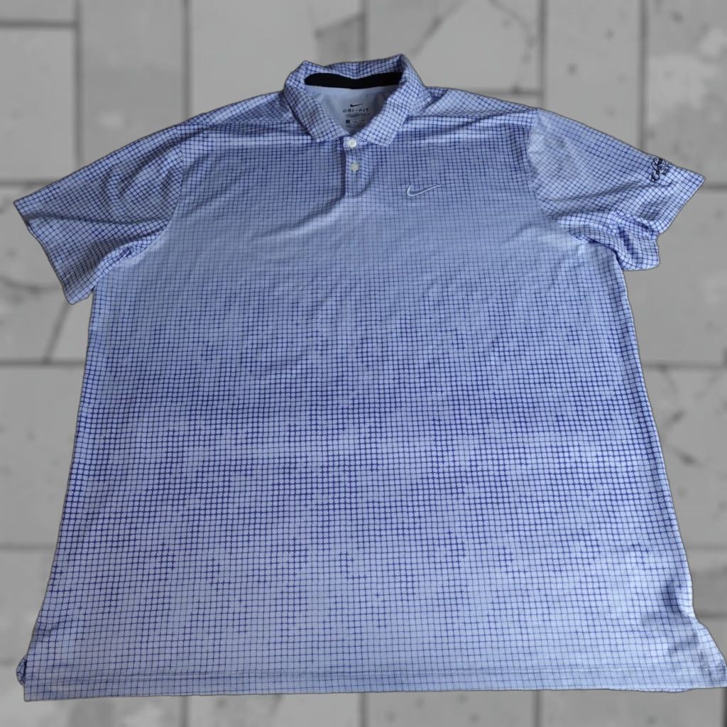 Nike Nike Polo Shirt Golf 2XL Blue Striped Geometric Dri-Fit Nike Golf Men Polo Shirt 2XL Blue Geometric Embroidered Size US XXL / EU 58 / 5 - 1 Thumbnail