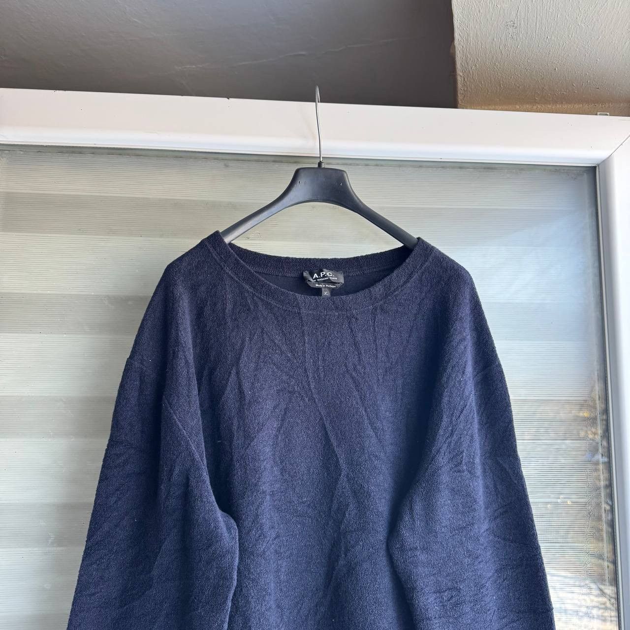 A.P.C. A.P.C Dark Navy Shadow Stripe Wool Knit Japanese Crewneck Size US M / EU 48-50 / 2 - 3 Thumbnail