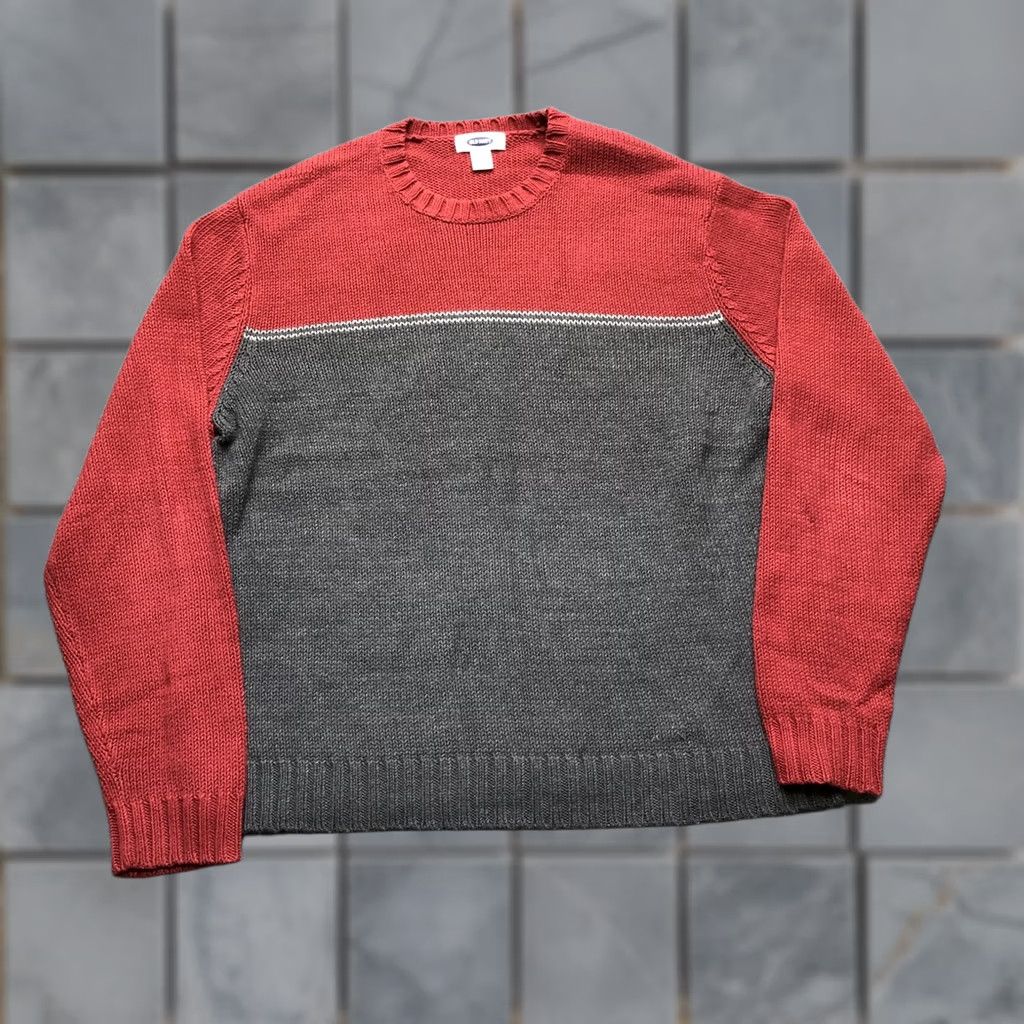 Old Navy Old Navy Sweater Mens XL Red Gray Colorblock Crewneck Pullover Knit Casual Knit Shirt Size US XL / EU 56 / 4 - 1 Thumbnail