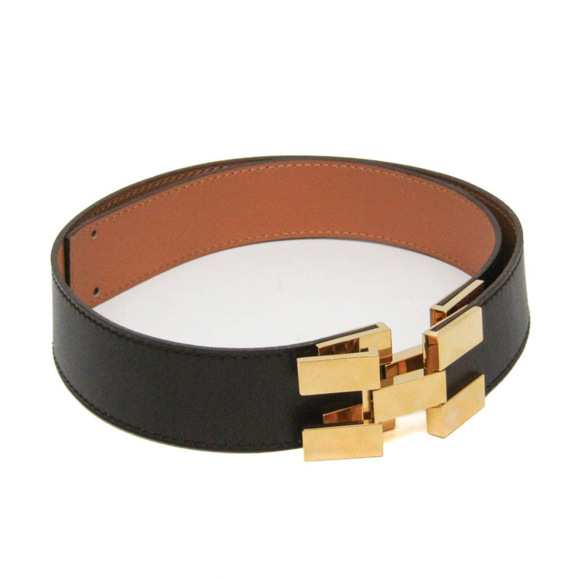 image of Hermes H Women's Leather Standard Belt Dark Brown,gold