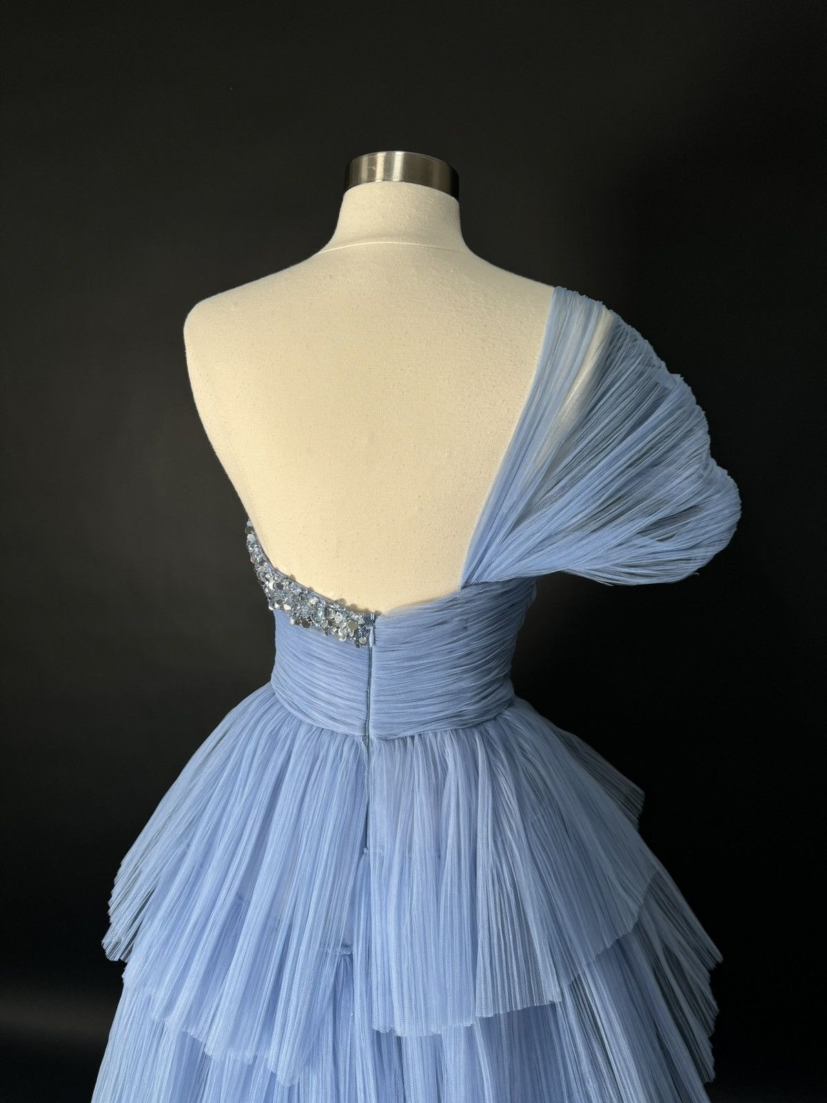 Other Brand New US 4 GEORGES HOBEIKA Blue Tiered Tulle Gown Size S / US 4 / IT 40 - 6 Thumbnail