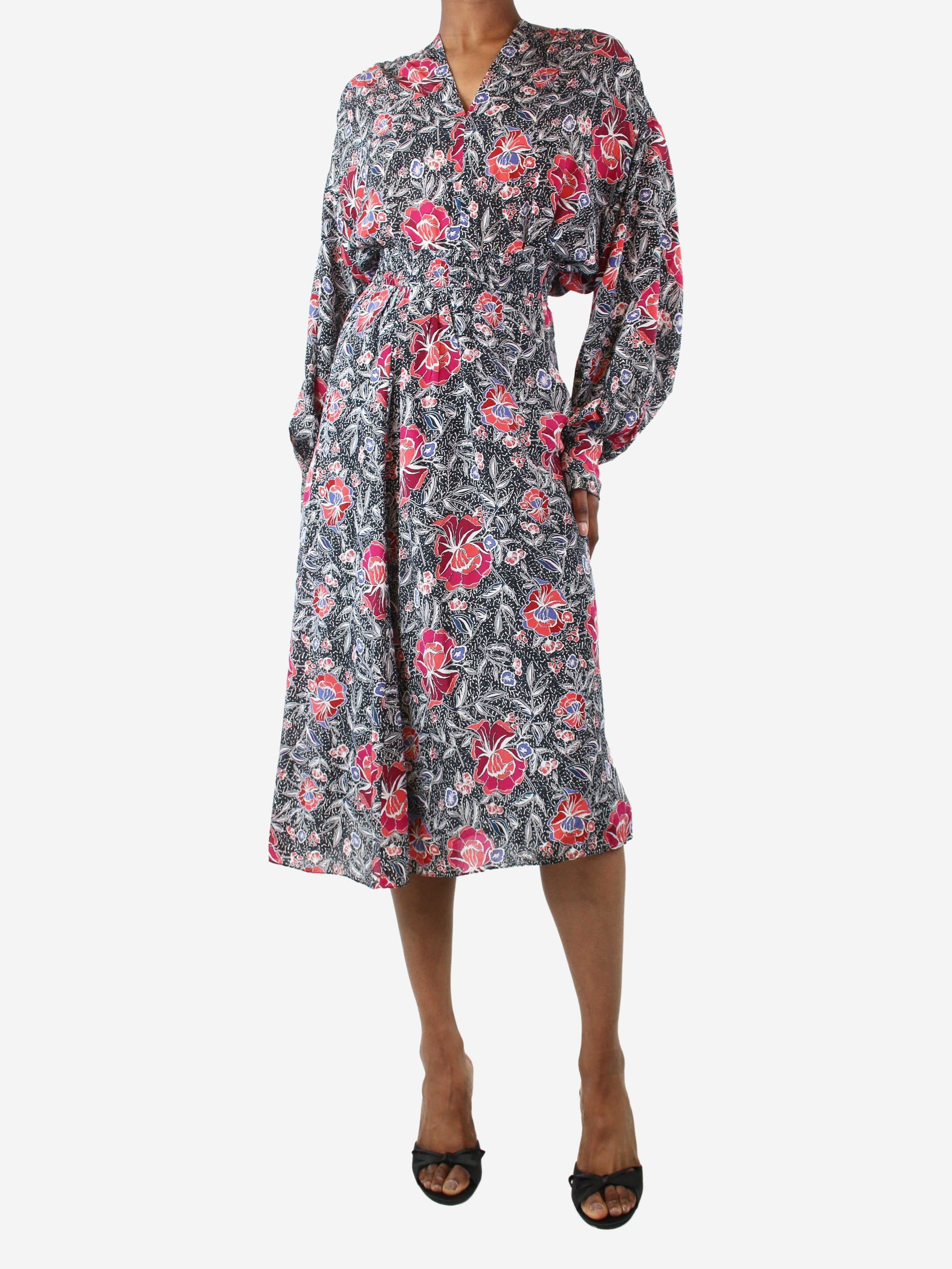 image of Isabel Marant Etoile Black Floral-Printed Silk Blouse And Skirt Set - Size Uk 6, Women's