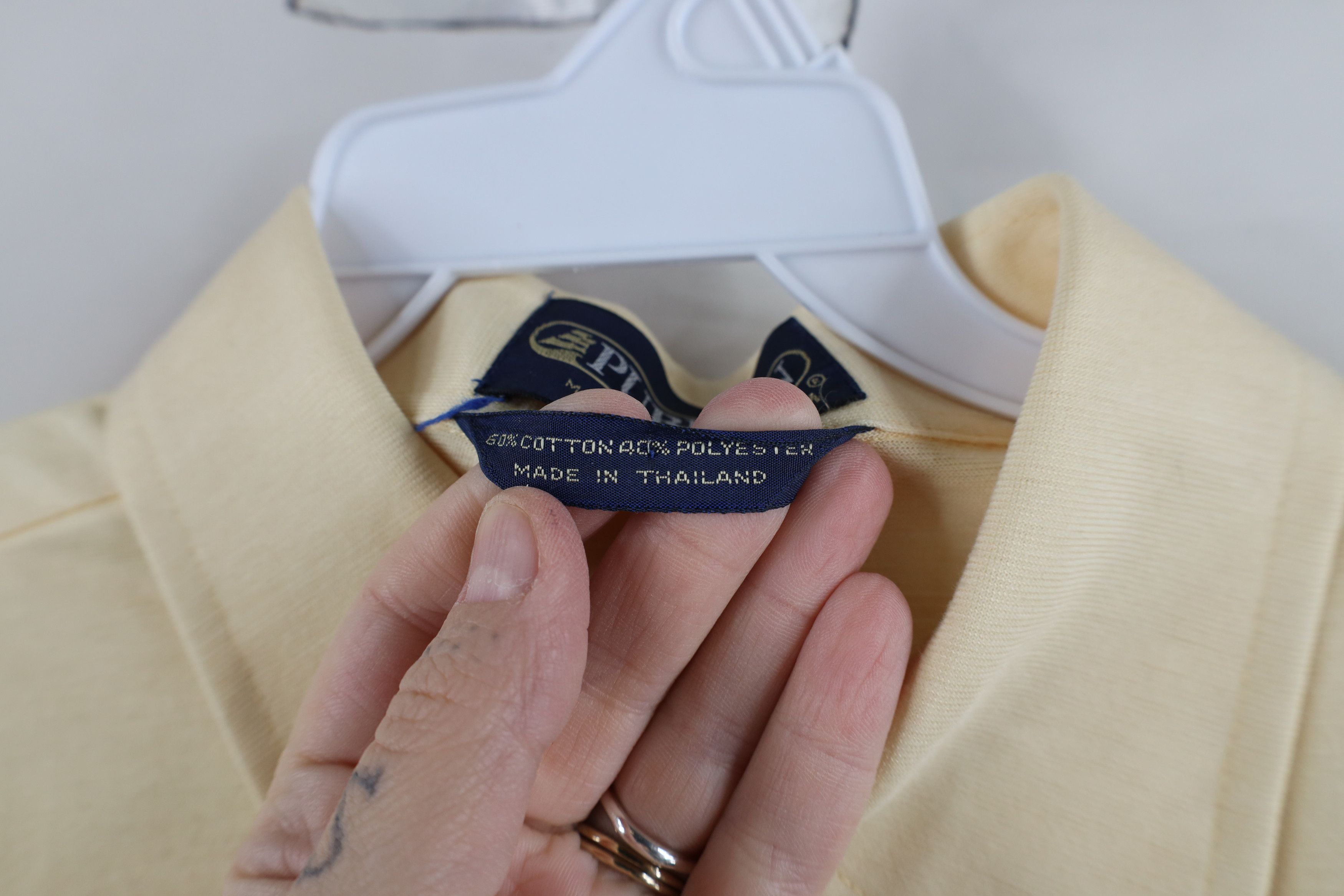 Vintage Vintage 70s Streetwear Sheer Knit Collared Polo Pale Yellow Size US M / EU 48-50 / 2 - 7 Thumbnail