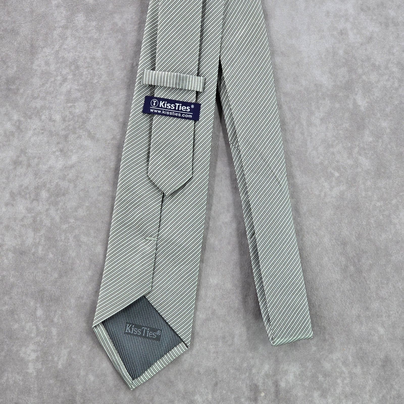 Other Kiss Ties Gray Black Silver Stripe Microfiber Men's Neck Tie Size 30 - 3 Thumbnail