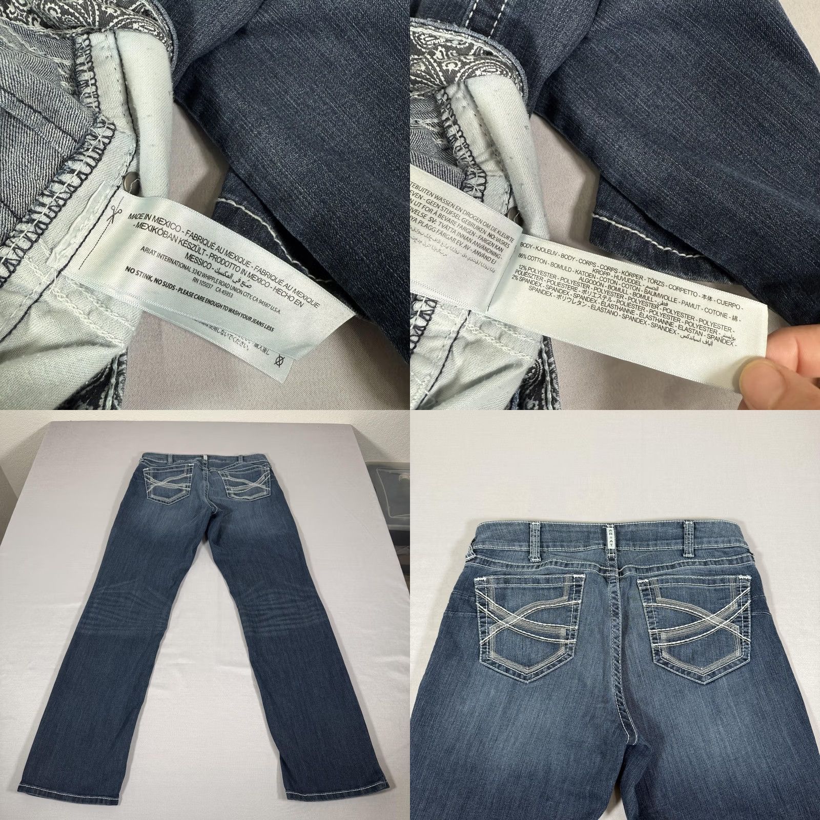 Ariat Ariat Jeans Womens 34L Blue Mid Rise Straight Fit Stretch Denim Pants Work Size 24" / US 00 / IT 34 - 9 Thumbnail