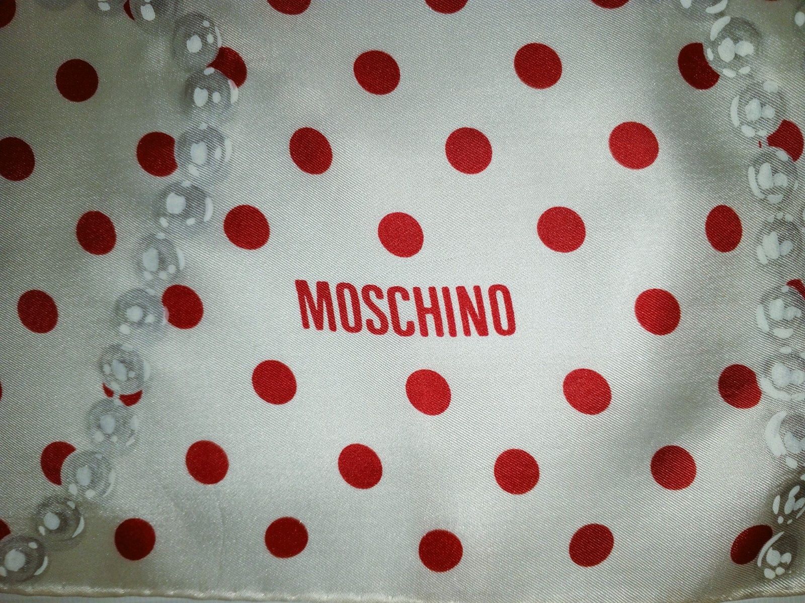 Moschino MOSCHINO PARIS Red Polka Dots White Pearls Beads Silk Scarf Size ONE SIZE - 2 Thumbnail