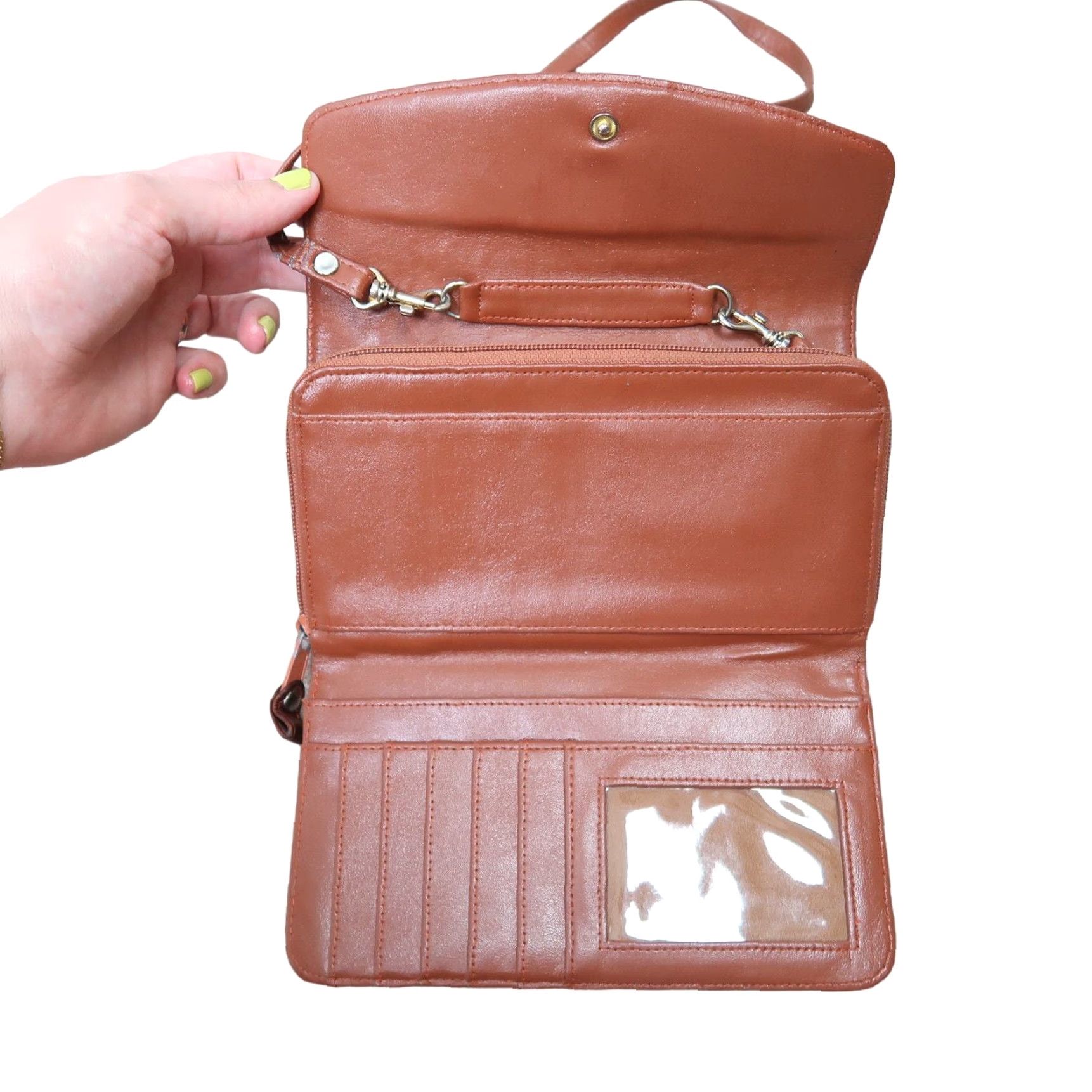 Lee VINTAGE Lee Sands Wallet Purse Crossbody Chain Strap Brown Eel Skin Bohemian Women 70s Size ONE SIZE - 5 Thumbnail