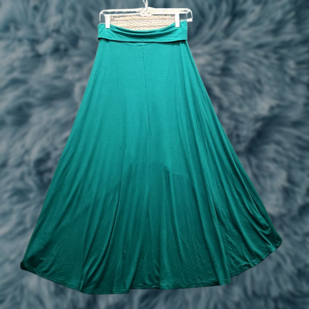 Vintage Poetry Women's L Green Stretch A-Line Maxi Skirt Pull On Casual Size 36" / US 14 / IT 50 - 1 Thumbnail