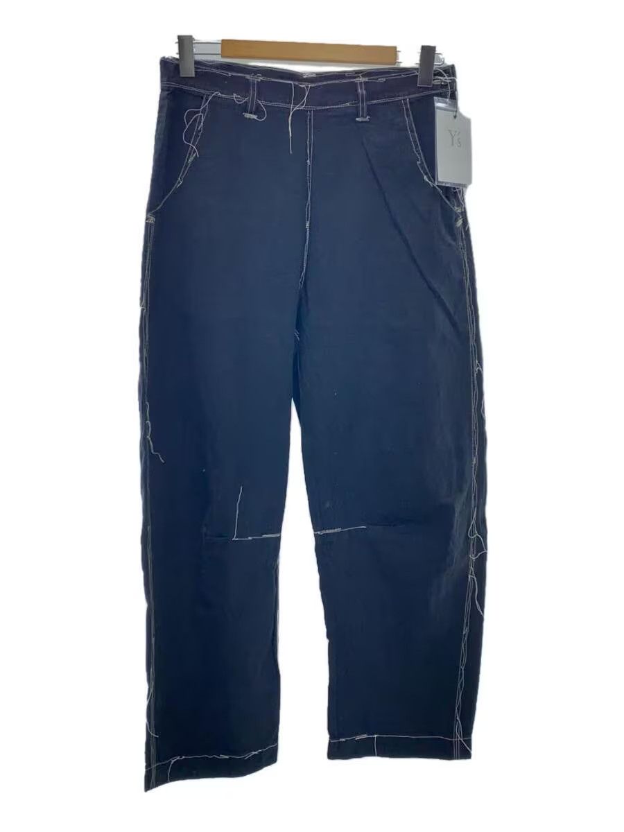 image of Yohji Yamamoto x YS Yamamoto Contrast Stitch Frayed Wide Leg Linen Pants in Black, Men's (Size 32)