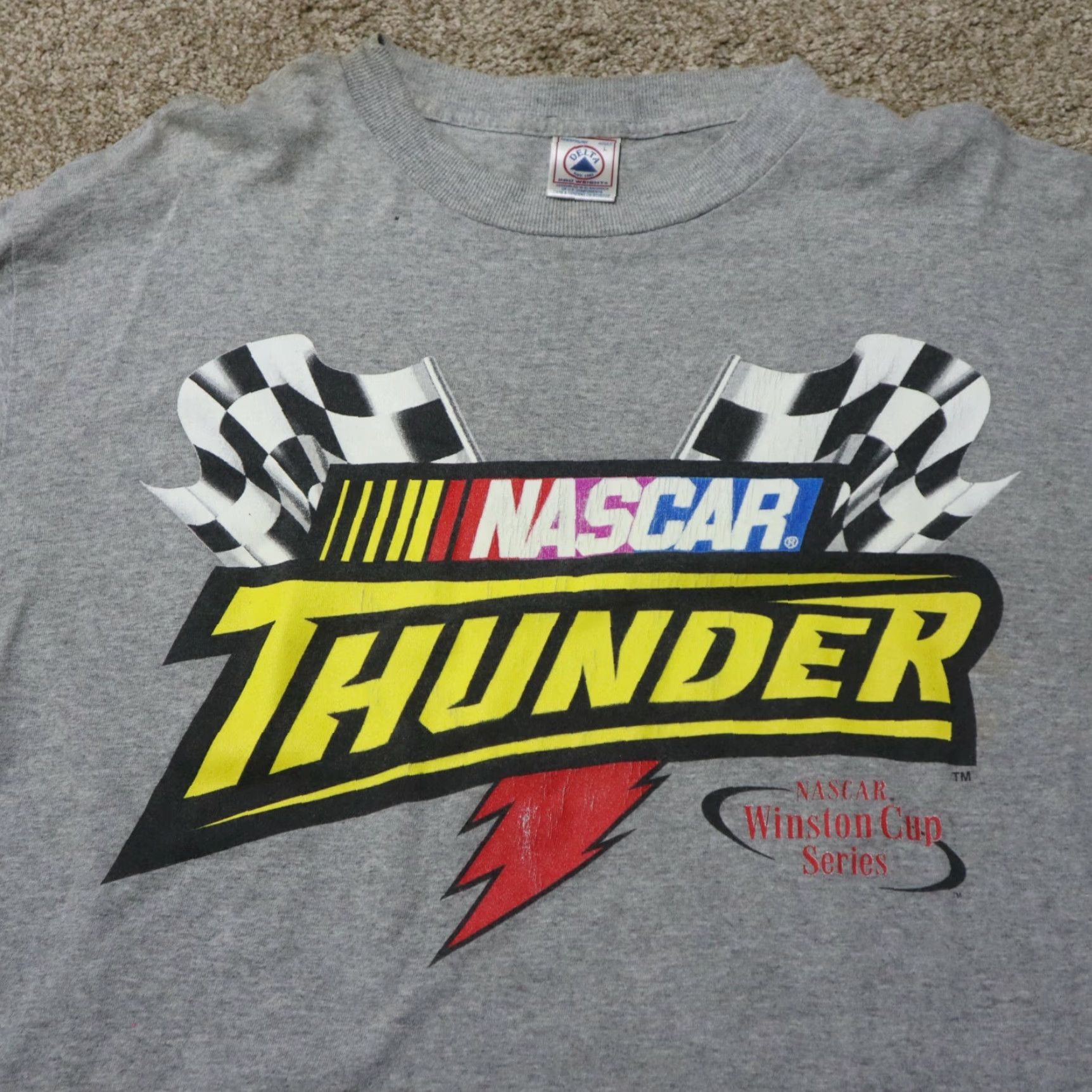 Delta VINTAGE NASCAR Winston Cup Thunder Racing Shirt Men L White 1990s 90s Delta Crew Neck Short Sleeve Size US L / EU 52-54 / 3 - 2 Thumbnail