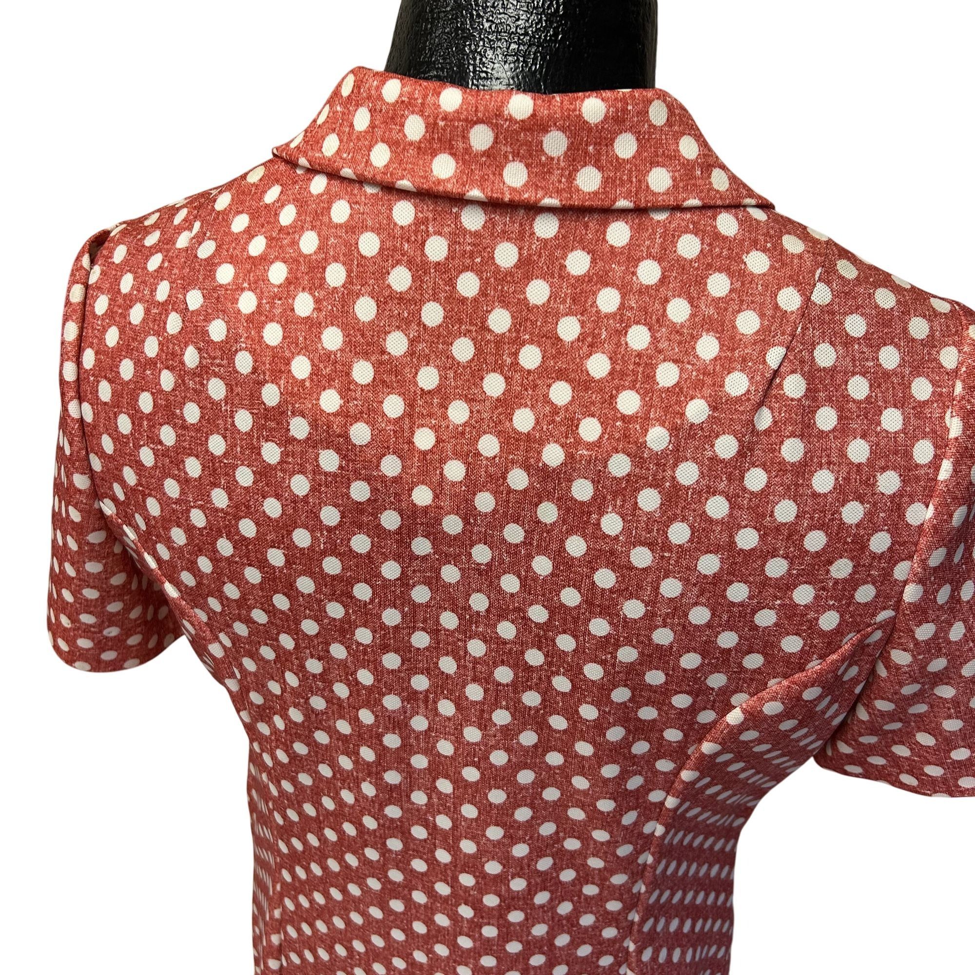 Vintage 60 70's MOD Red POLKA DOT Zipper Collared House Dress 18.5 Size XXL / US 16-18 / IT 52-54 - 7 Thumbnail