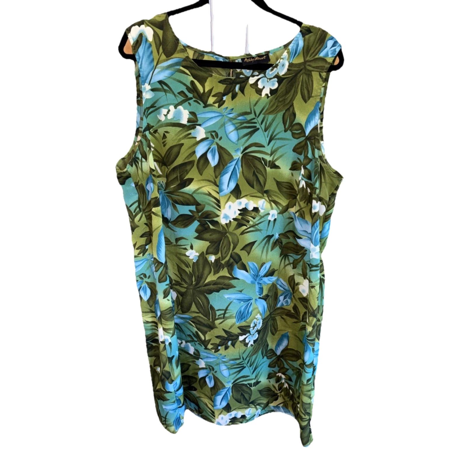 Vintage Ashley Stewart Dress Tropical Print Green 2X Sleeveless Keyhole Button Midi Ruffle Bohemian Beach Classic 25” pit to pit Womens Size XXL / US 16-18 / IT 52-54 - 6 Thumbnail