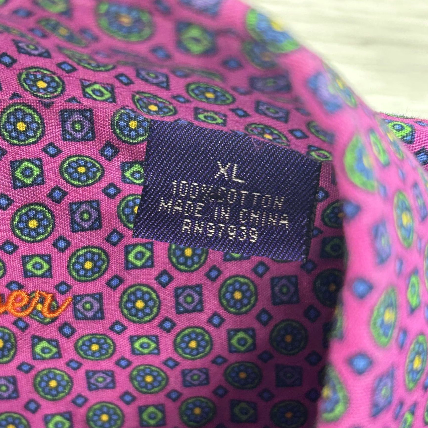 Pinko Alan Flusser Shirt Mens XL Pink Geometric 100% Cotton Button Up Long Sleeve Size US XL / EU 56 / 4 - 5 Thumbnail