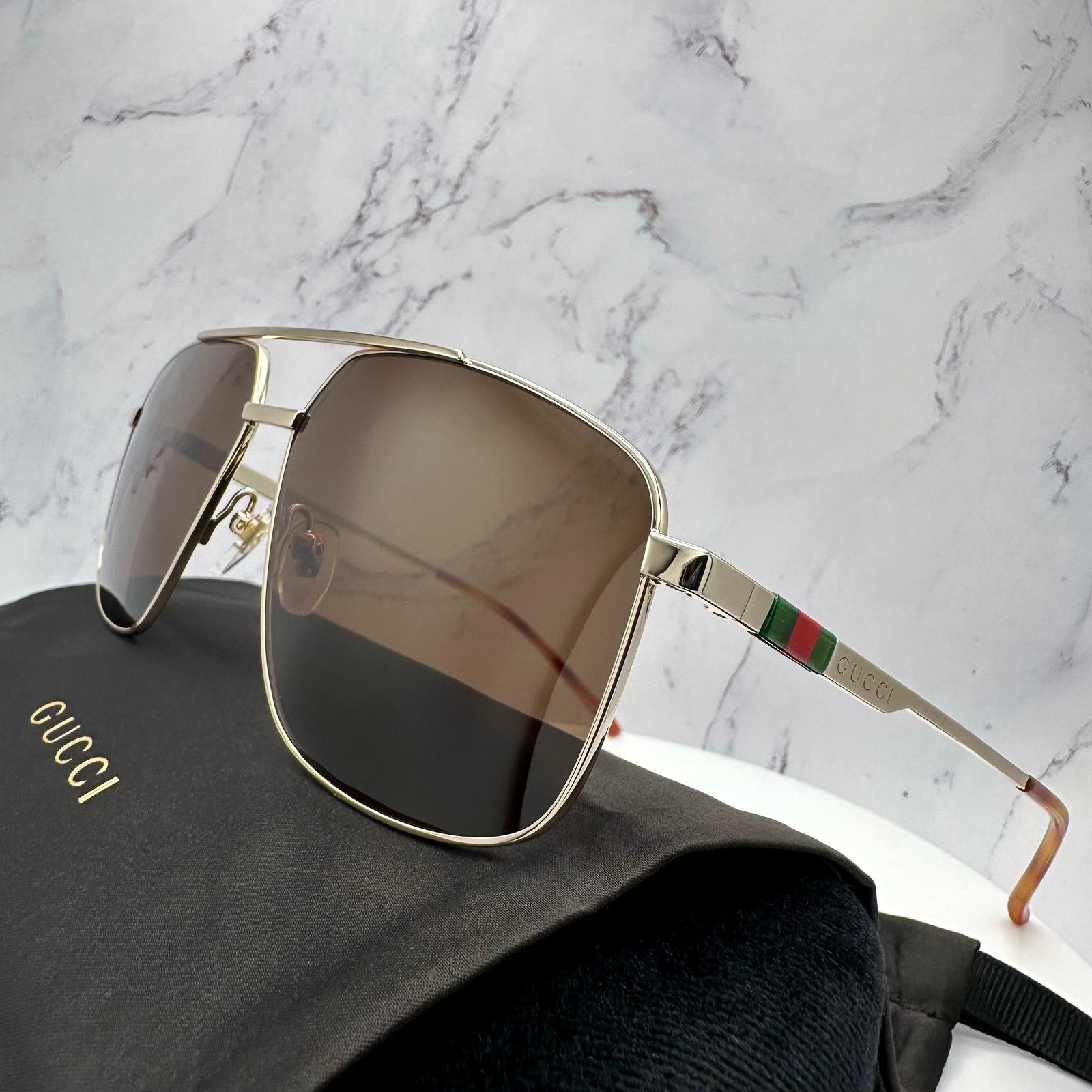 Gucci New GUCCI Sunglasses Gold Metal Square Aviator Red Green Size ONE SIZE - 6 Thumbnail