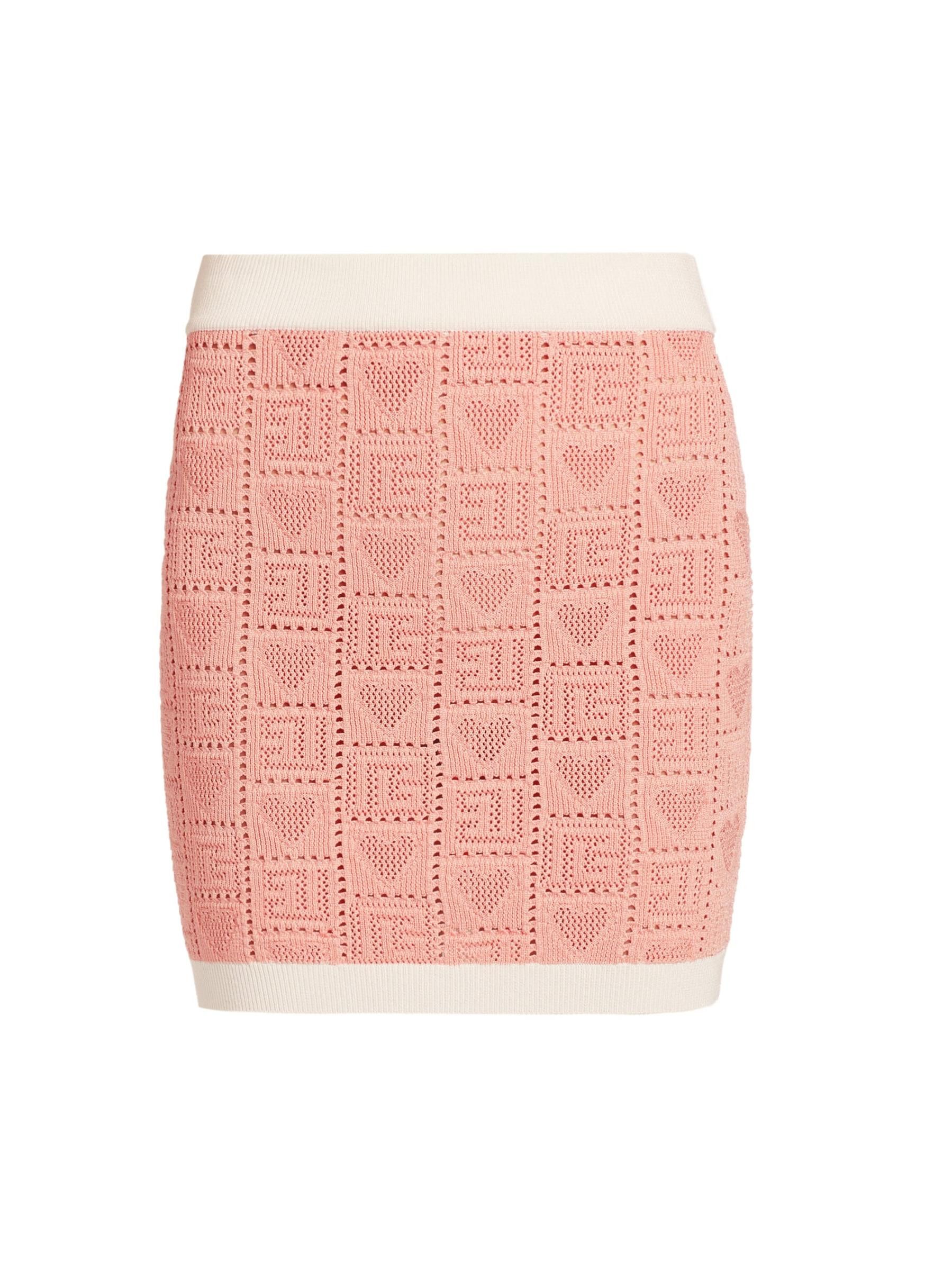 Balmain o1s1wg110725 Heart Point Knit Mini Skirt in Light Pink Size 28" / US 6 / IT 42 - 1 Thumbnail