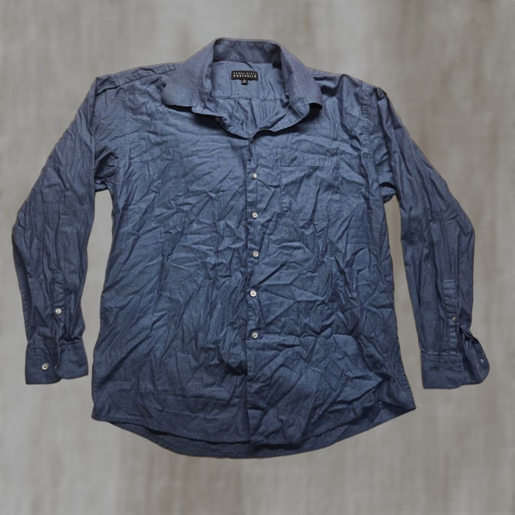 Perry Ellis VINTAGE Perry Ellis Portfolio Dress Shirt Men Long Sleeve Solid Blue 16.5 34-35 Button Up Size US L / EU 52-54 / 3 - 1 Thumbnail