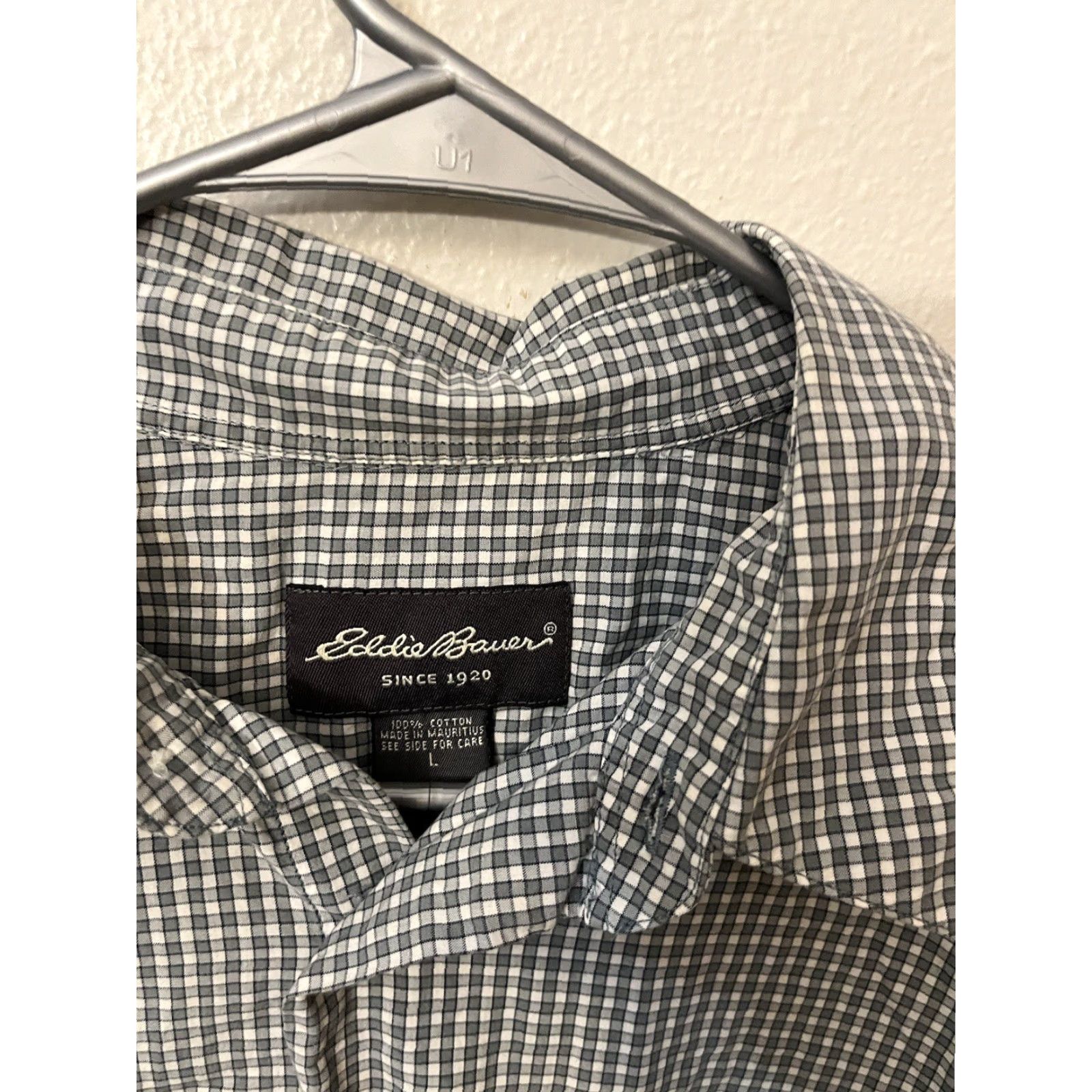 Eddie Bauer VINTAGE Eddie Bauer Button-Down Shirt Men L Gray Gingham Plaid Short Sleeve Cotton 90s Theme Mens Size US 33 - 3 Thumbnail