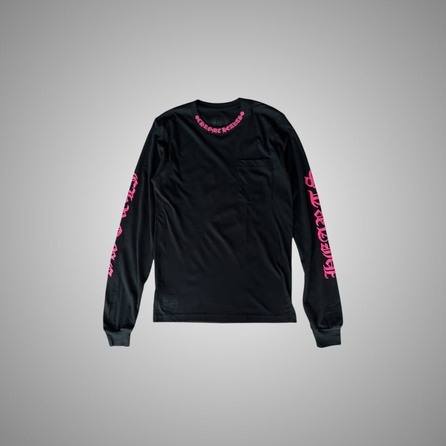 Chrome Hearts CHROME HEARTS BLACK & PINK NECK LOGO LONGSLEEVE T-SHIRT Size US S / EU 44-46 / 1 - 1 Thumbnail
