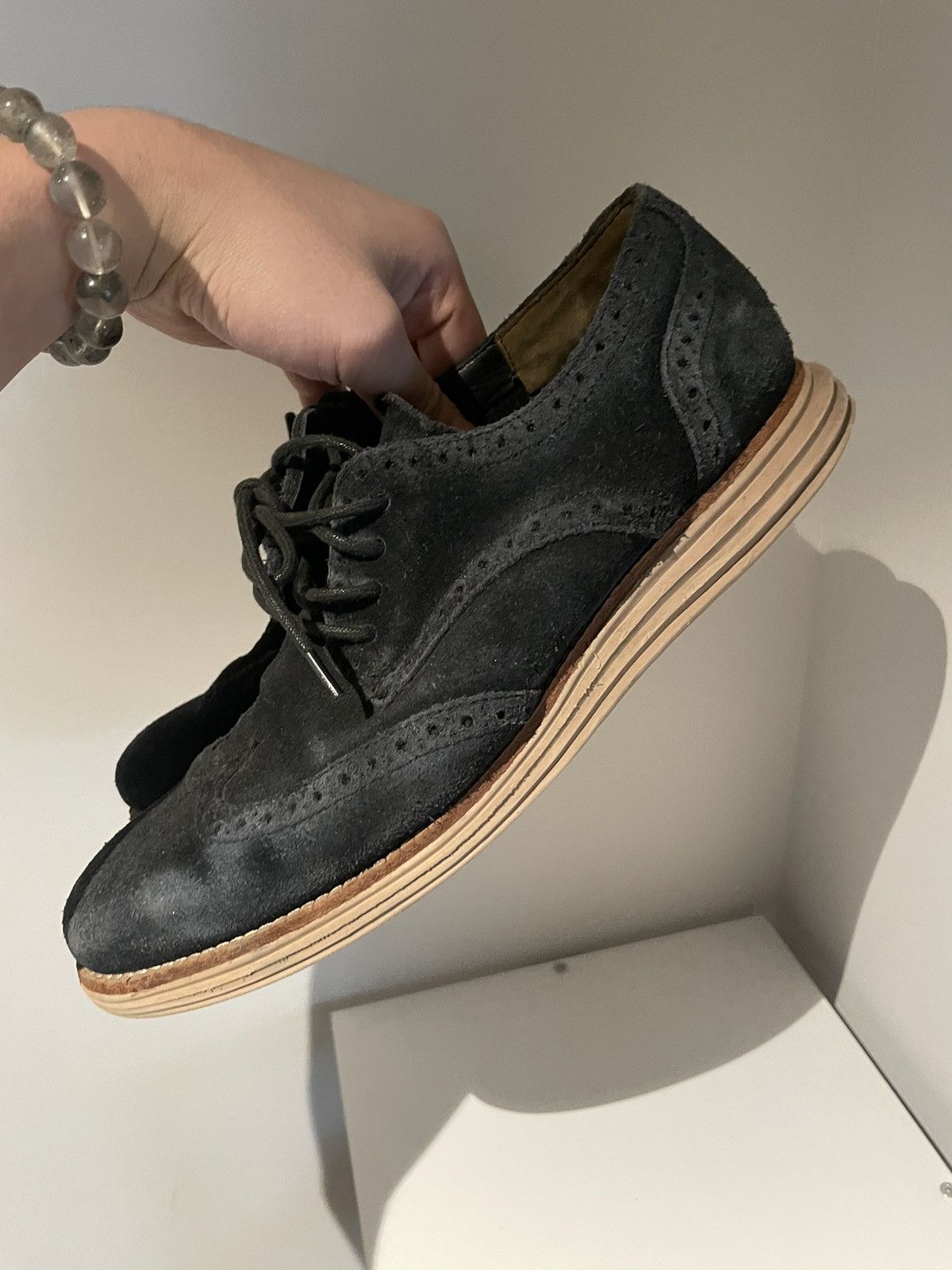 Cole Haan LunarGrand Wingtip Black Suede sz