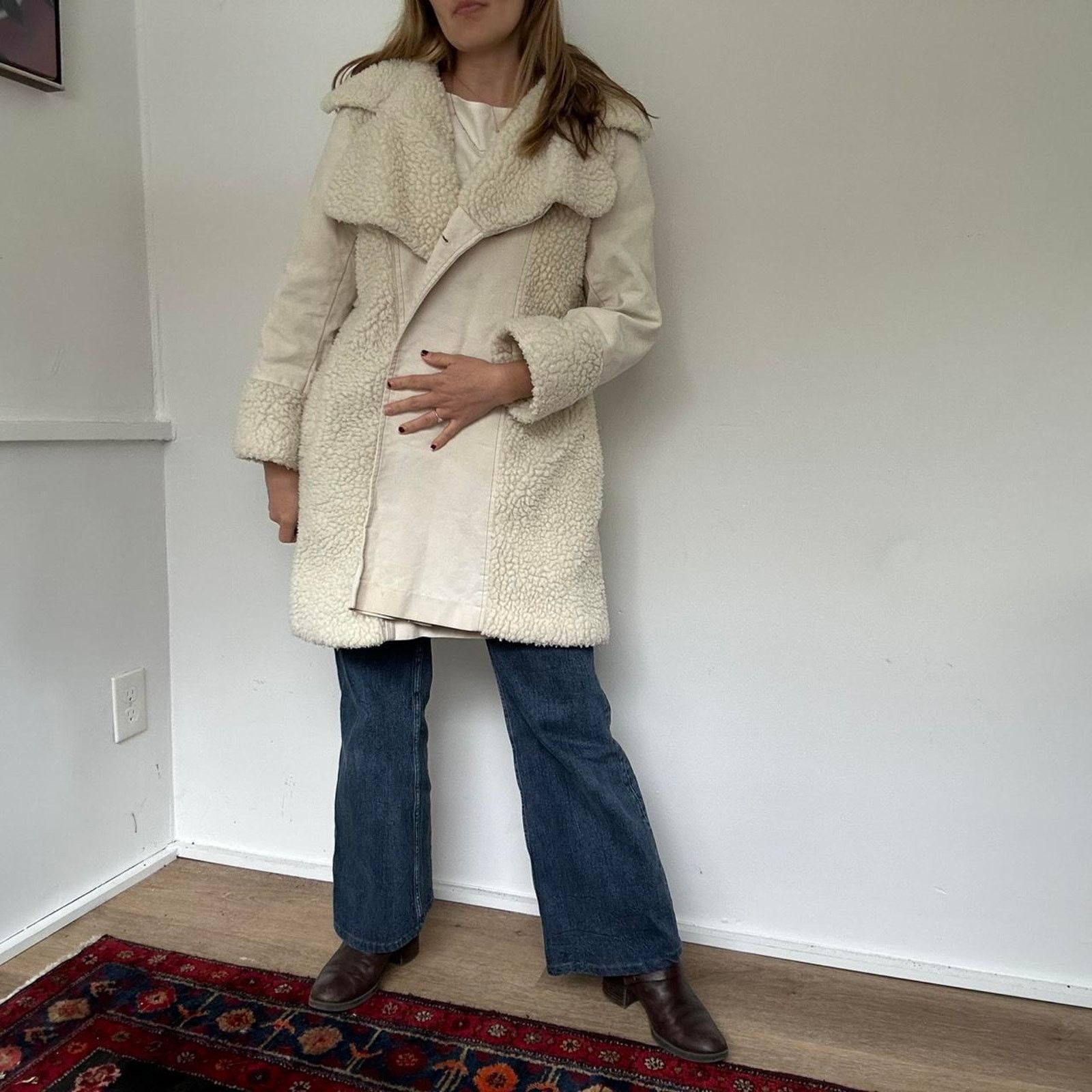 Other Vintage White Sherpa and Denim Coat (M) Size M / US 6-8 / IT 42-44 - 2 Thumbnail