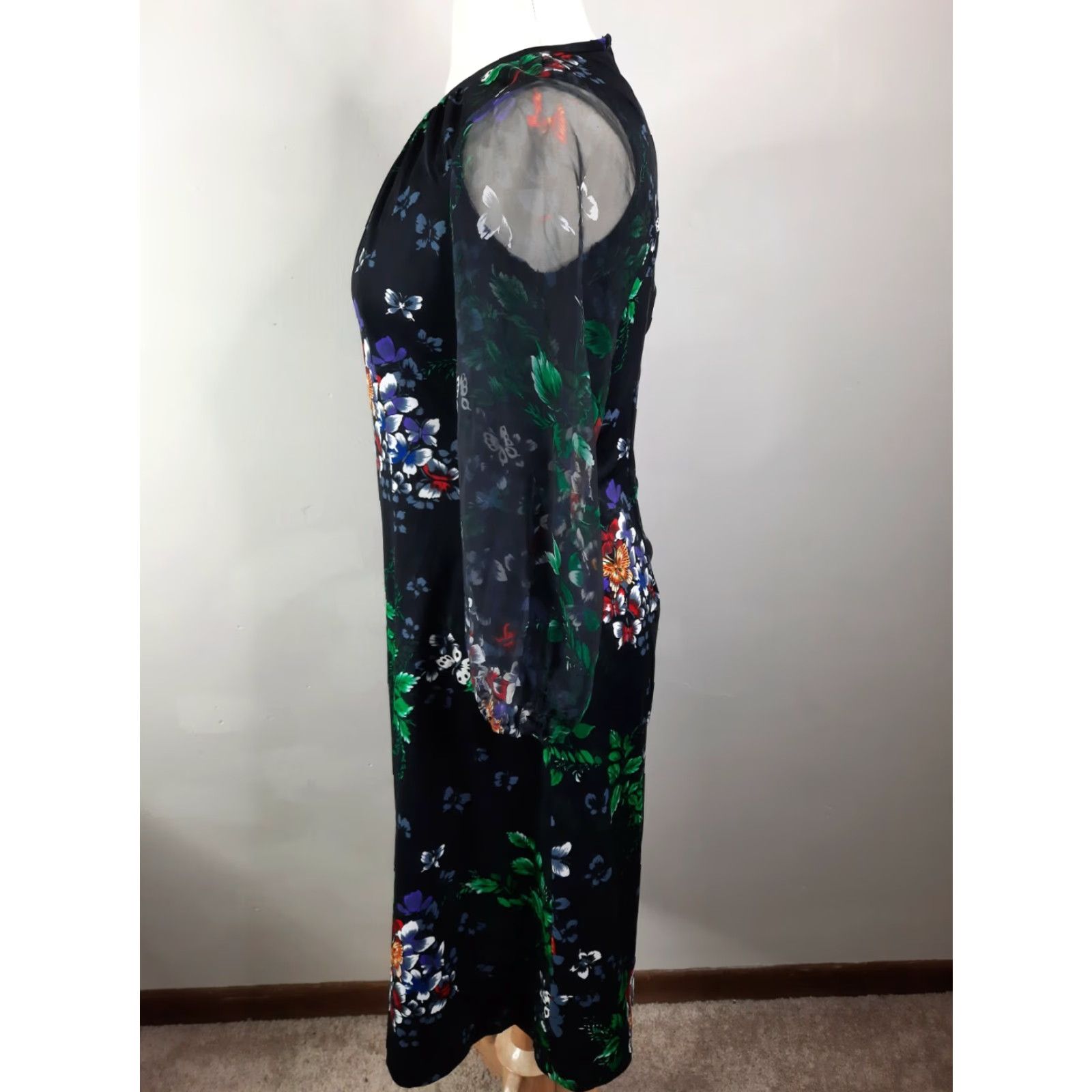 Vintage D2S Vtg mod Floral butterfly sheer Sleeve Sheath Dress L/XL Black Size L / US 10 / IT 46 - 5 Thumbnail