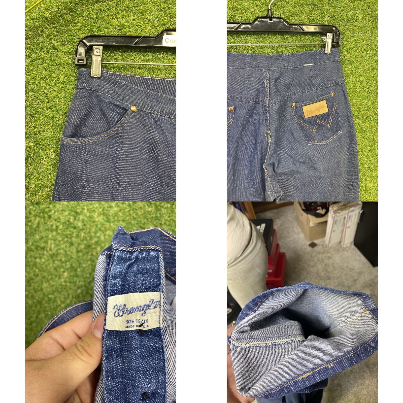 Wrangler VINTAGE Wrangler Low Rise Bell Bottom Patch Pocket Flare Jeans 28x30 70s Blue Cotton Jeans Mens Size 36" / US 14 / IT 50 - 8 Thumbnail