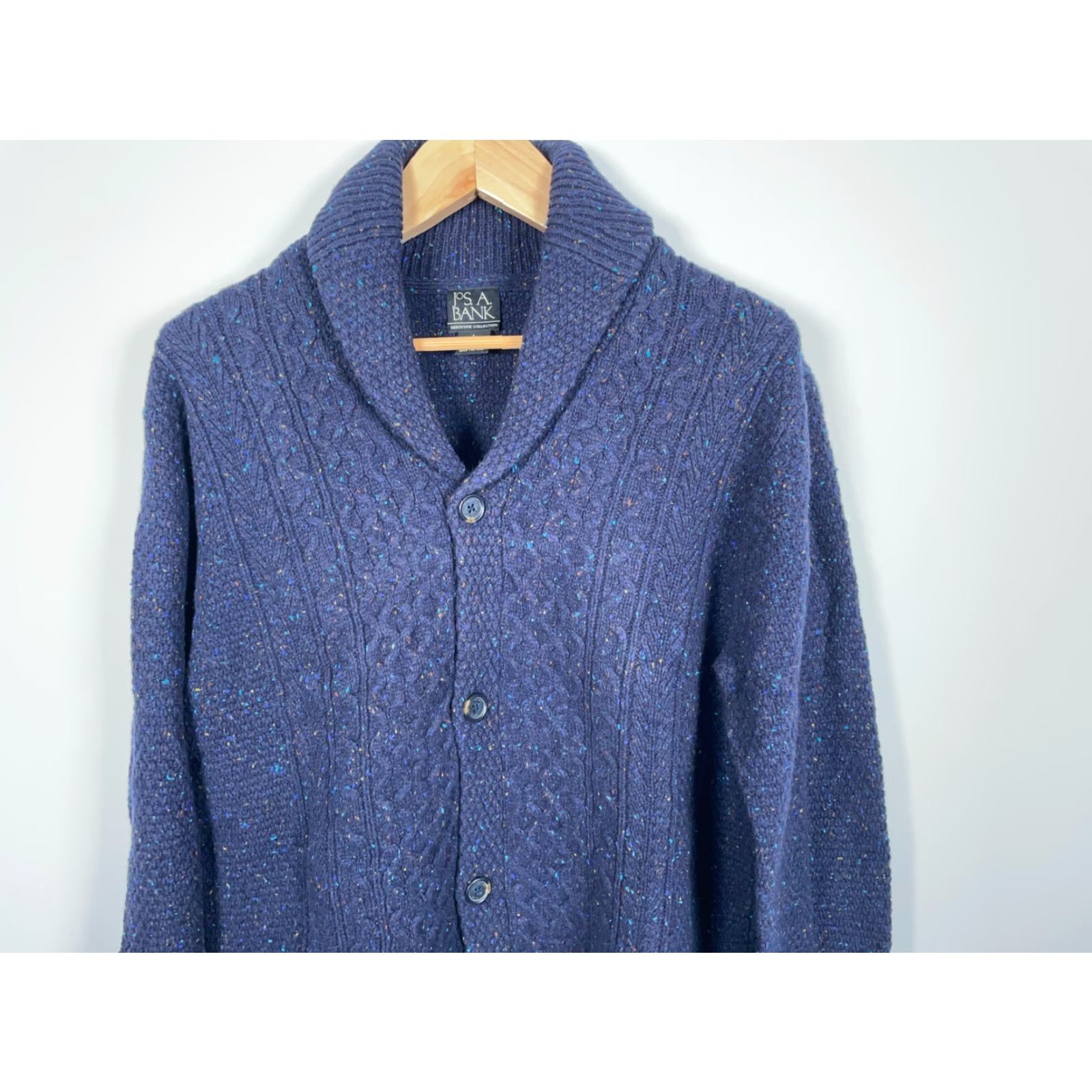 Jos. A. Bank VINTAGE Jos. A Bank Donegal Wool Cardigan Men's Large Dark Blue Collared Knit Sweater Size US L / EU 52-54 / 3 - 4 Thumbnail