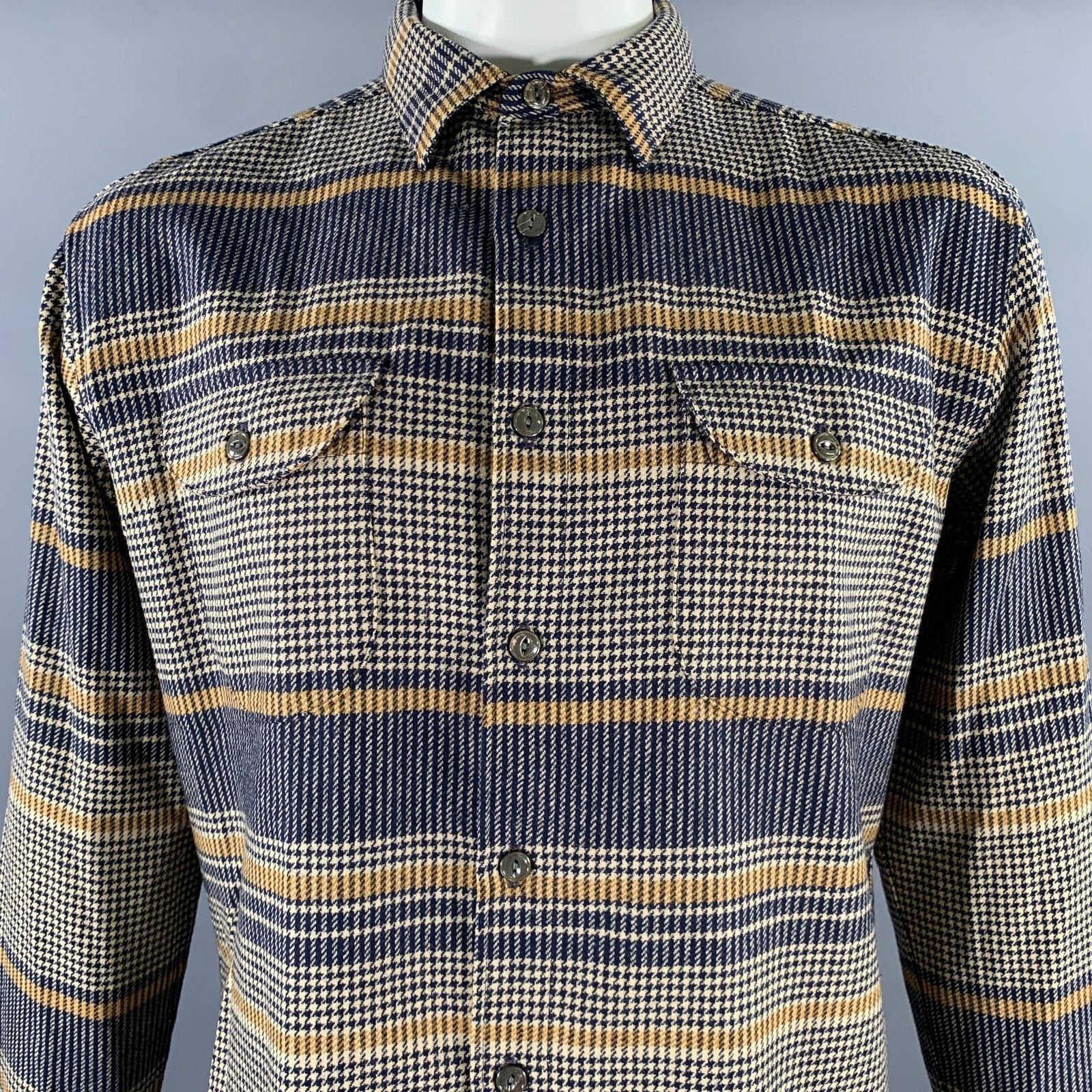 Pendleton PENDLETON L Navy Tan Houndstooth Wool Long Sleeve Shirt Size US L / EU 52-54 / 3 - 2 Thumbnail