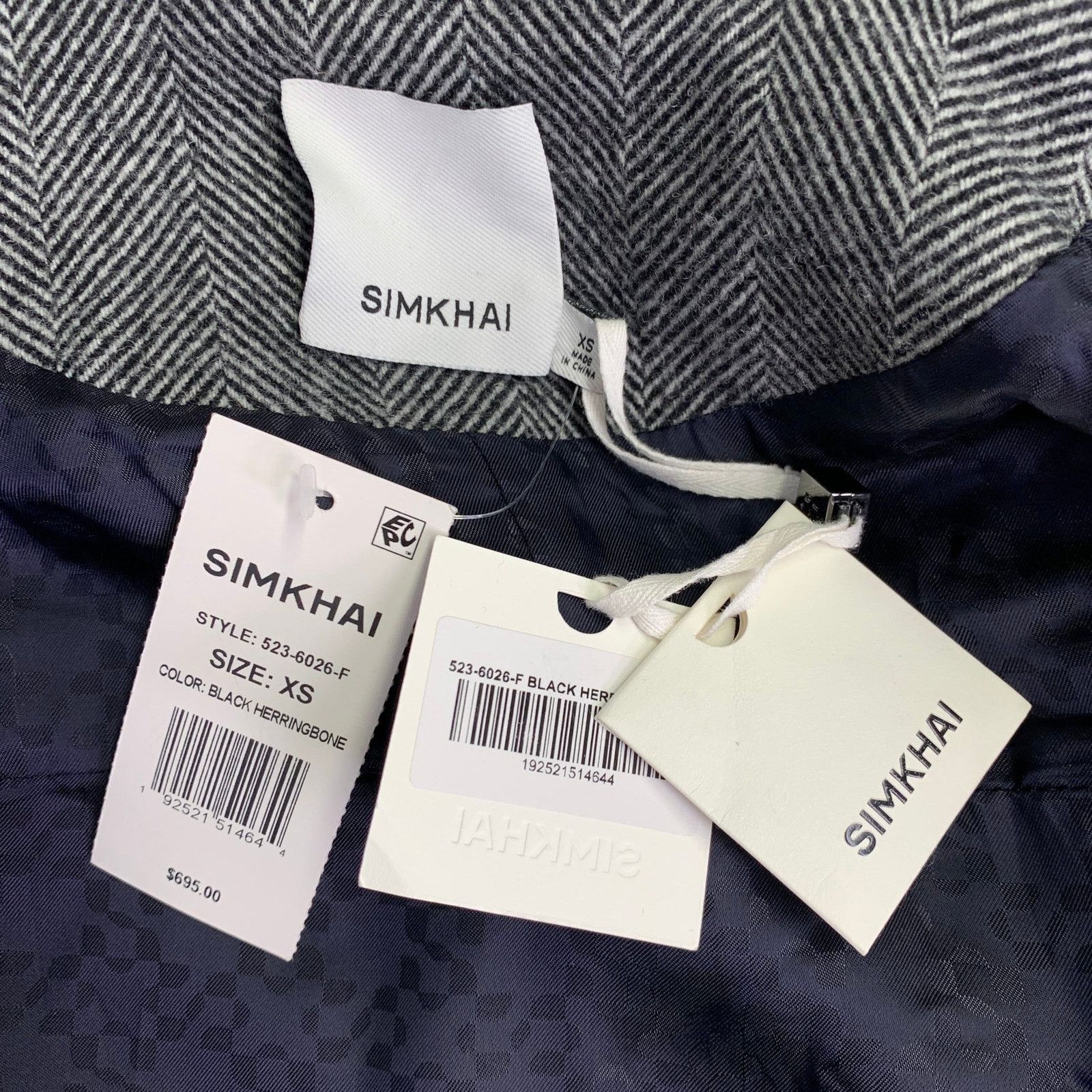 Jonathan Simkhai XS Black Cream Wool Blend Herringbone Jacket Size XS / US 0-2 / IT 36-38 - 5 Thumbnail
