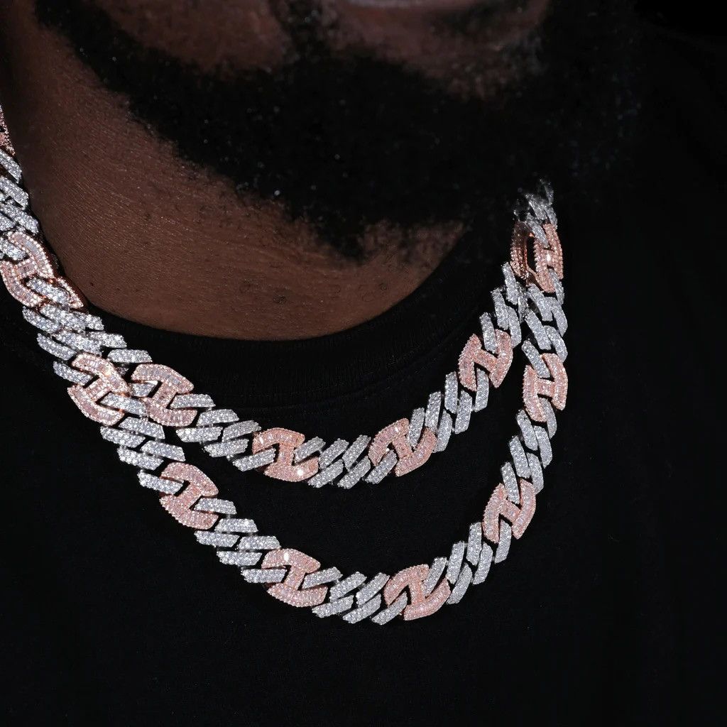 Designer Iced Prong Link Choker (12mm) – White & Pink Size ONE SIZE - 6 Thumbnail