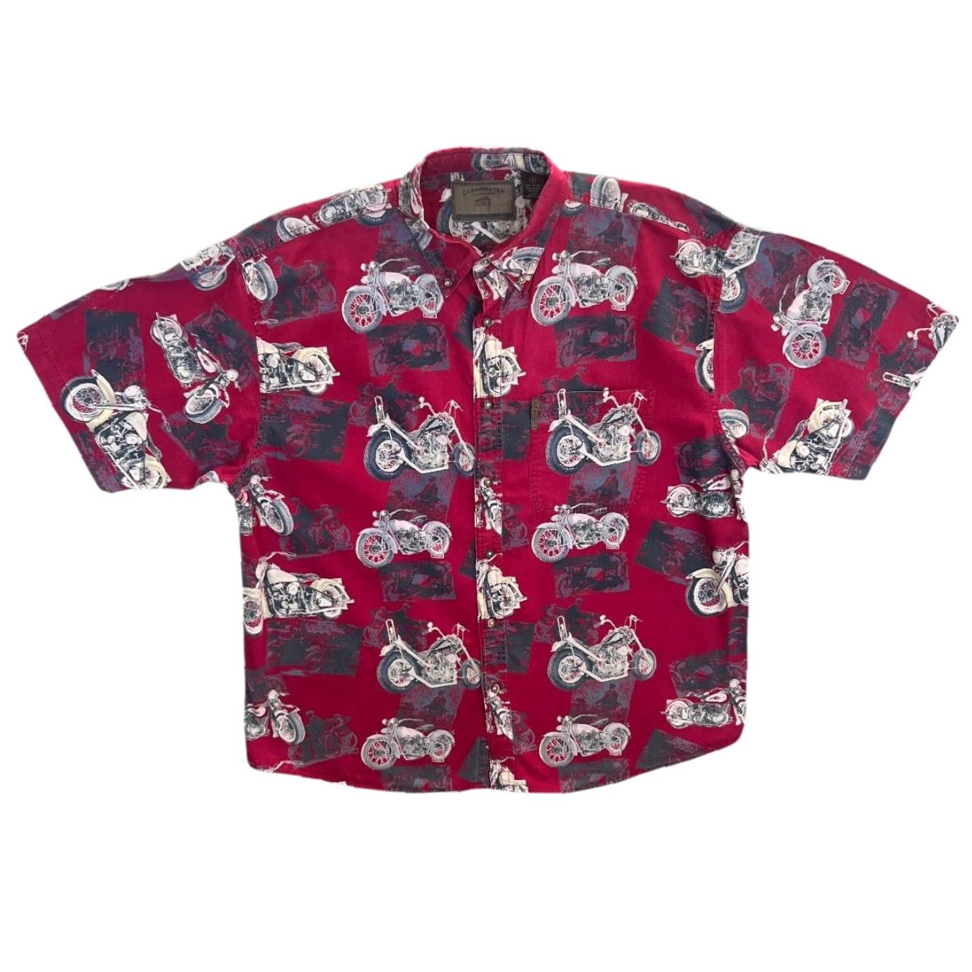 Vintage Clearwater Outfitters Motorcycle All-Over Print Short Sleeve Button-Up Shirt XL Red Mens Shirt Size US XL / EU 56 / 4 - 2 Thumbnail