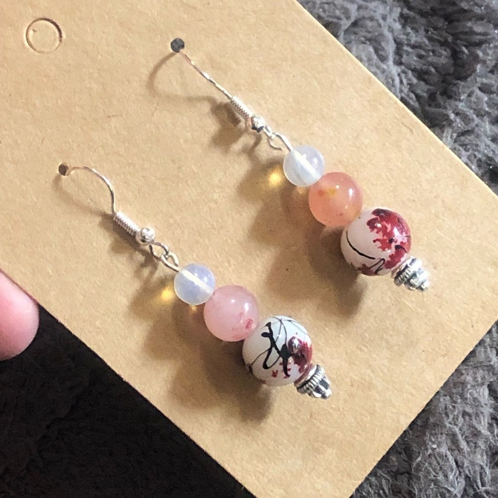 Other Handcrafted art glass genuine stone agate opalite earrings Size ONE SIZE - 1 Thumbnail