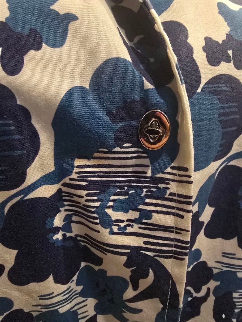 Other Women's Dennis Basso Floral Jacket L White Blue Button Front Size L / US 10 / IT 46 - 6 Thumbnail