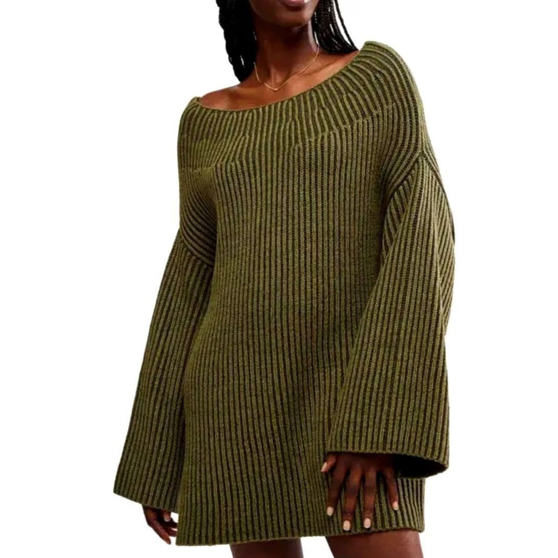 Free People Free People Olive Green Boatneck Tunic Sweater S Women Knit Cotton Acrylic Long Sleeve Bohemian Casual Fall Winter 90s (adjusted) Size S / US 4 / IT 40 - 7 Thumbnail