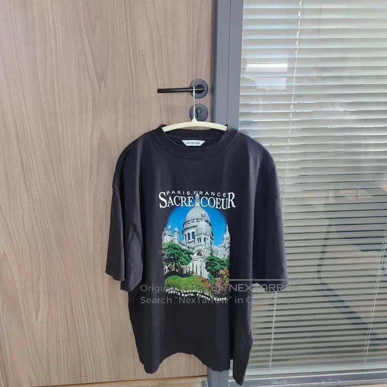 Balenciaga Double-Sided Church Print Black Short Sleeve T-