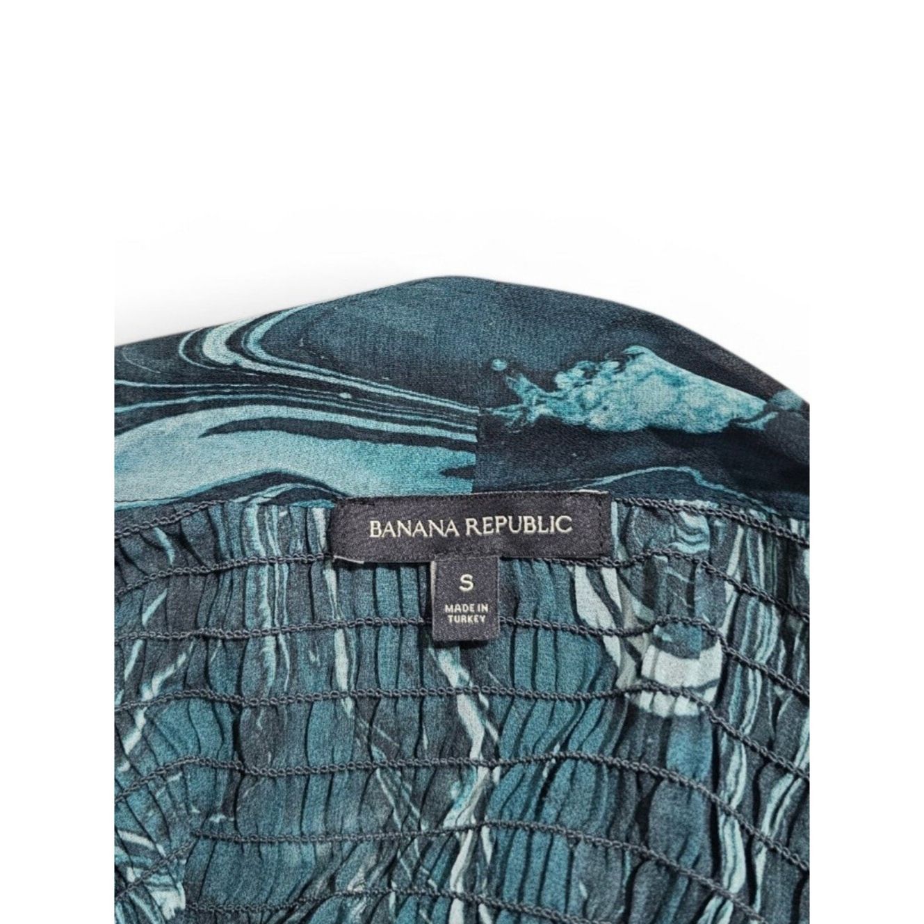 Banana Republic Banana Republic Teal, Black Marble-Print Long-Sleeve Tie-Ne Size S / US 4 / IT 40 - 9 Thumbnail
