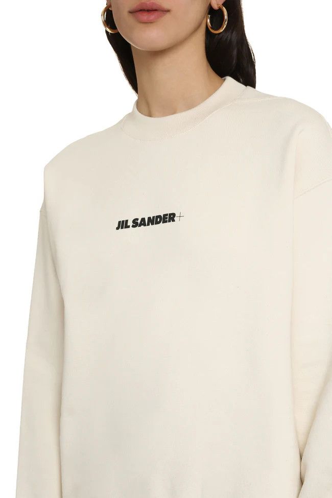 Jil Sander o1mle0824 Logo Detail Cotton Sweatshirt in Off White Size M / US 6-8 / IT 42-44 - 5 Thumbnail