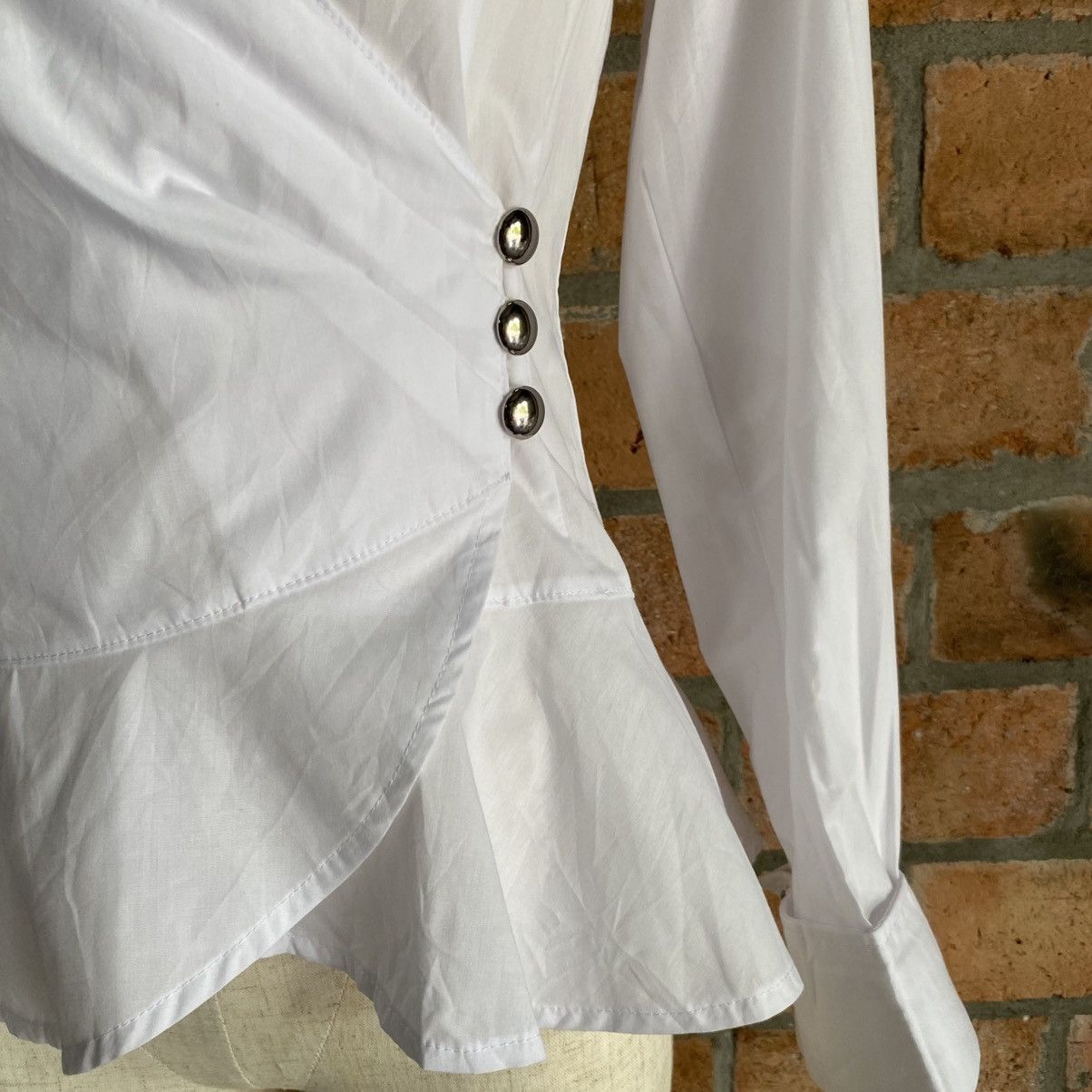 Japanese Brand RyuRyu Y2K Punk White Lace-Up Wrap Blouse with Peplum Hem Size M / US 6-8 / IT 42-44 - 19 Thumbnail
