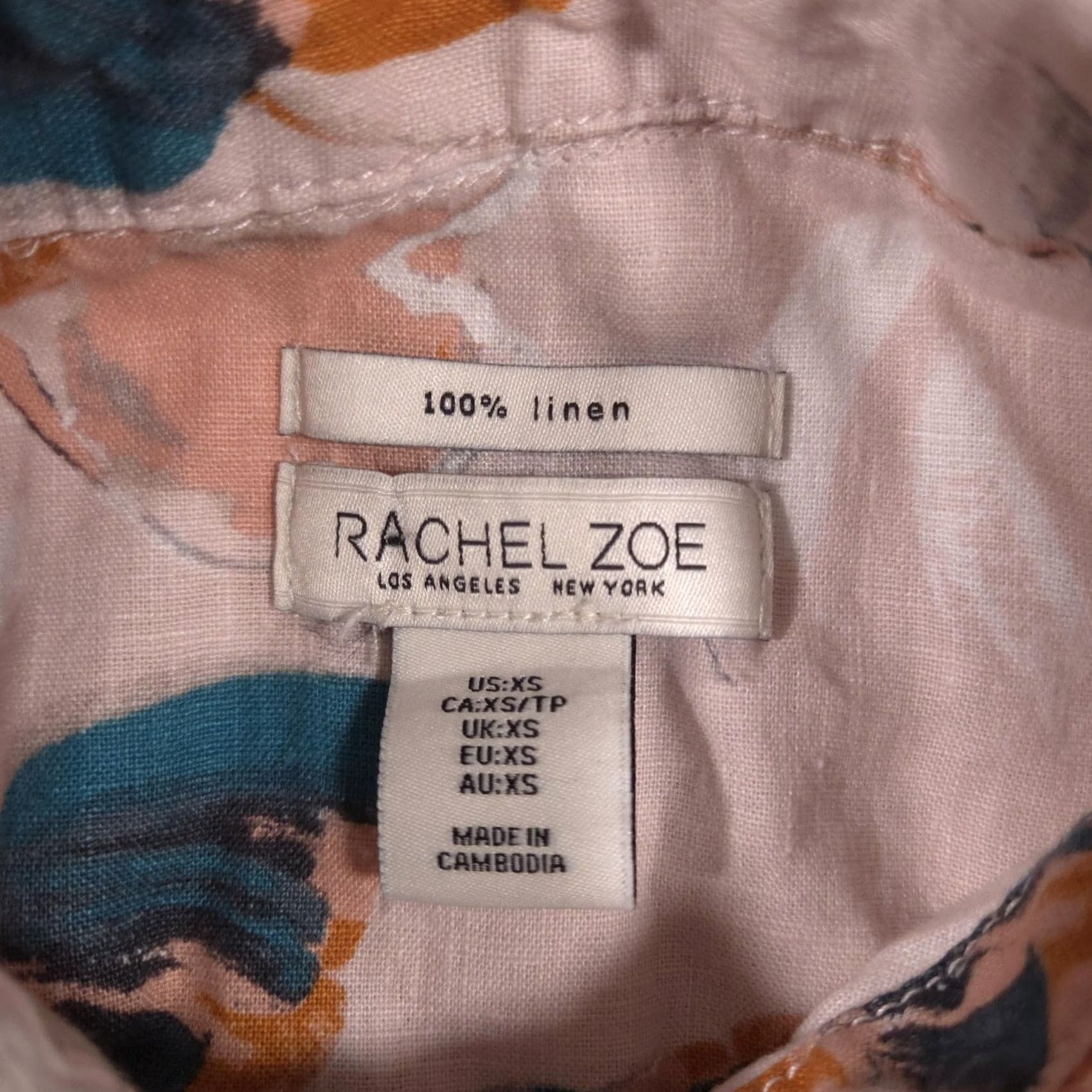 Rachel Zoe Rachel Zoe Dress Womens XS Pink Linen Button Front Floral Shirt Tunic Print Size XS / US 0-2 / IT 36-38 - 5 Thumbnail