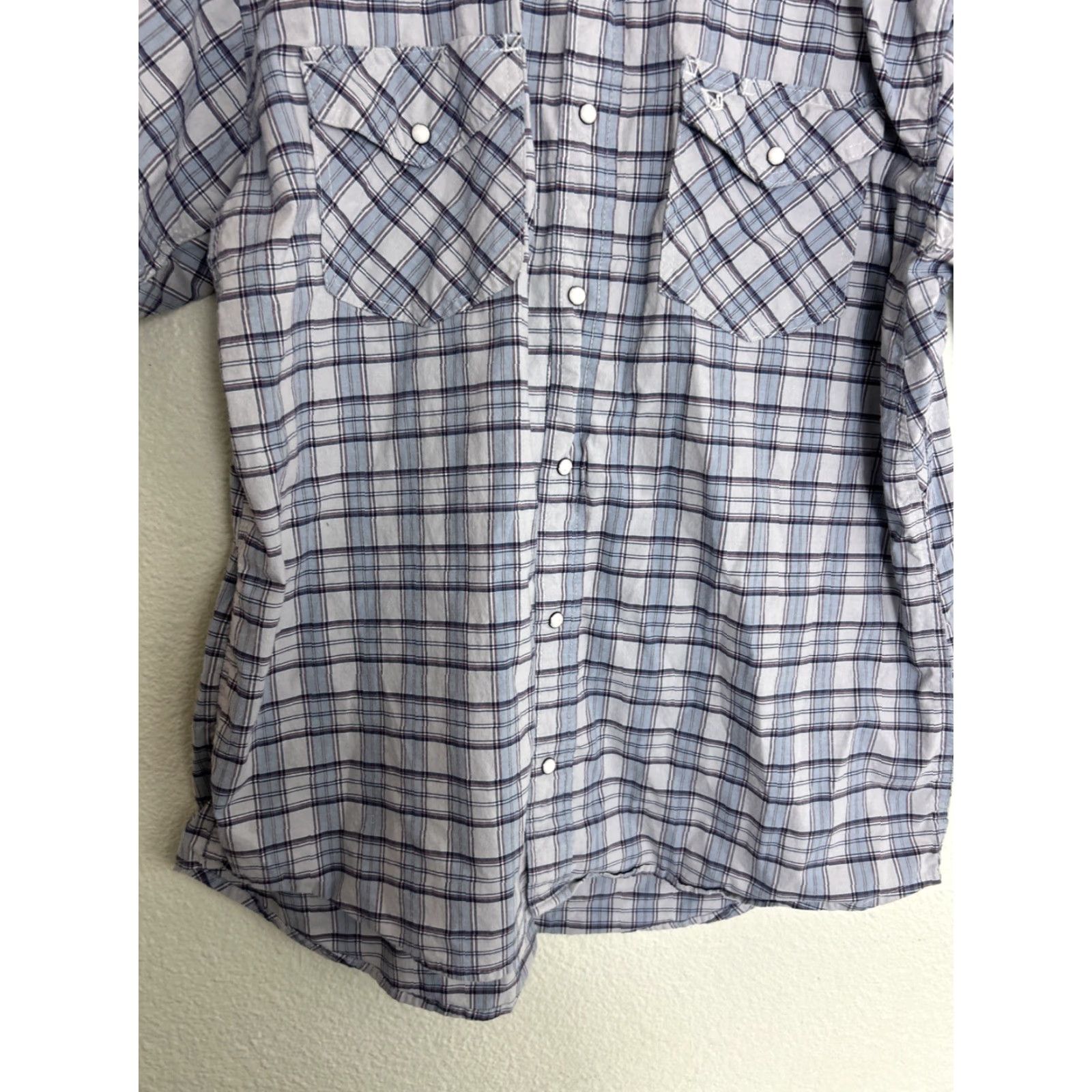 Vintage Noble Outfitters Mens XXL Short Sleeve Pearl Snap Shirt Blue Plaid Cotton Shirt Size US XXL / EU 58 / 5 - 6 Thumbnail