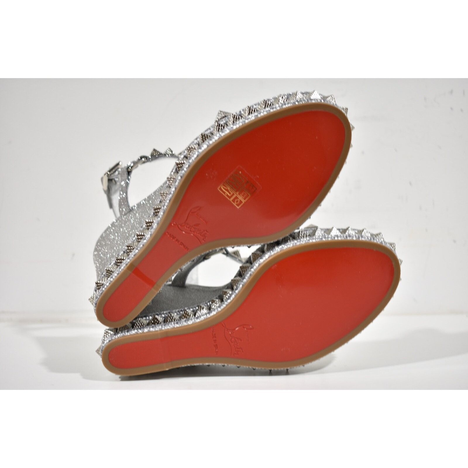 Christian Louboutin Pyraclou 110 Silver Glitter Platform Wedge Sandal Heel 42 Size US 12 / IT 42 - 12 Thumbnail