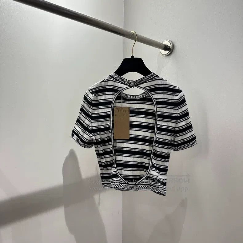 Chanel Chanel 23C striped backless slogan letter short sleeves Size S / US 4 / IT 40 - 2 Thumbnail