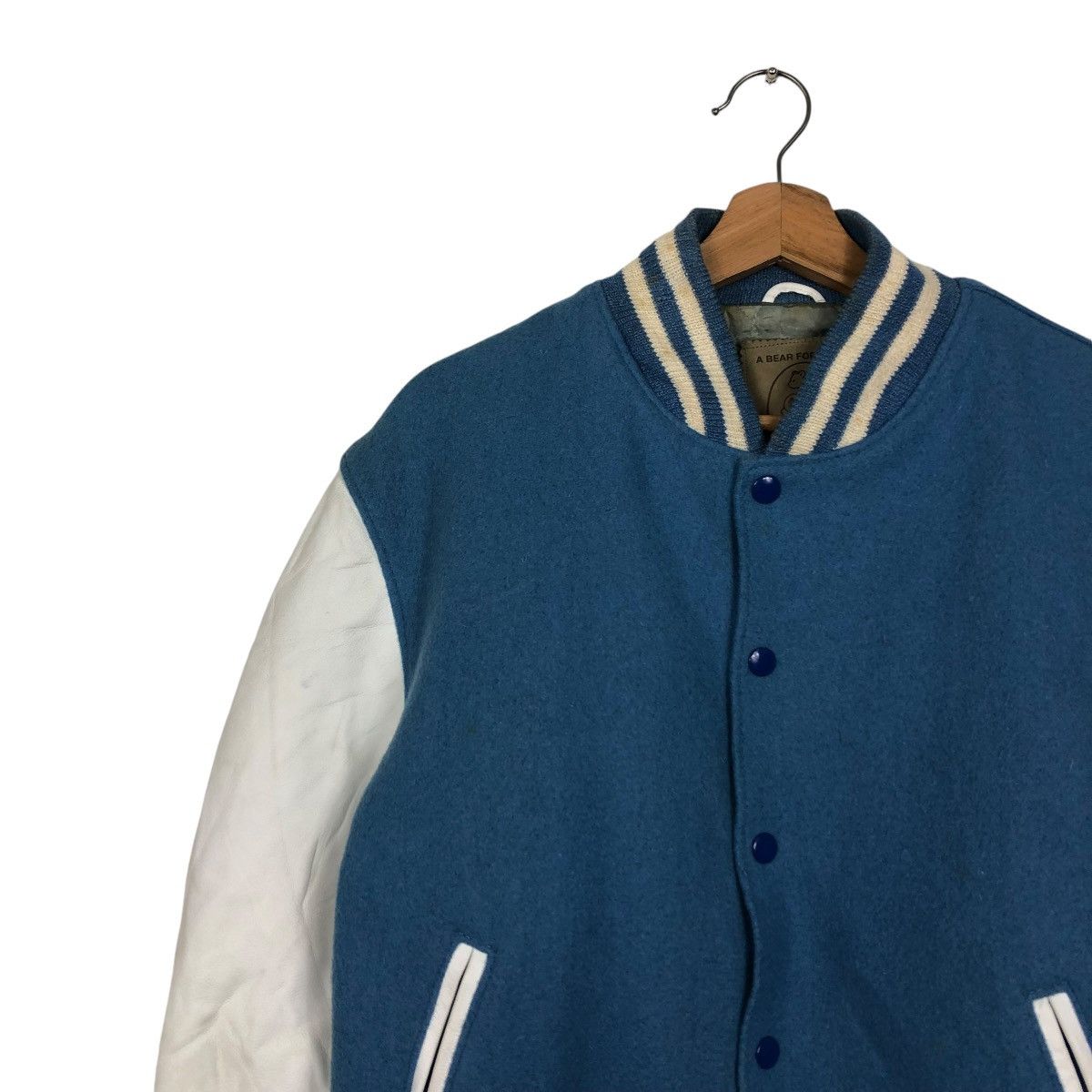 Golden Bear 🔥VINTAGE VARSITY JACKET LEATHER GOLDEN BEAR USA BABY BLUE Size US M / EU 48-50 / 2 - 9 Thumbnail