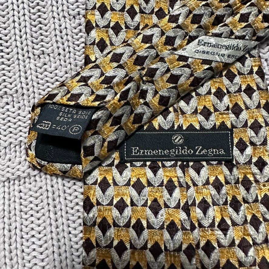 Ermenegildo Zegna Zegna gold and silver metallic geometric silk tie Size ONE SIZE - 3 Thumbnail