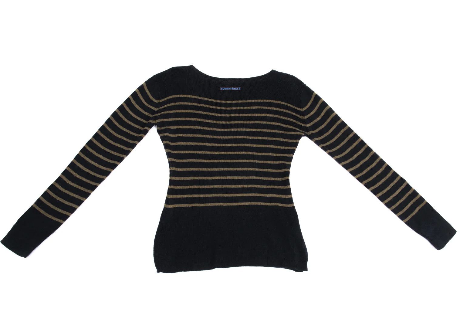 Jean Paul Gaultier Tower Print Striped Knit Sweater in Navy Khaki, Size 48 Size US M / EU 48-50 / 2 - 13 Thumbnail